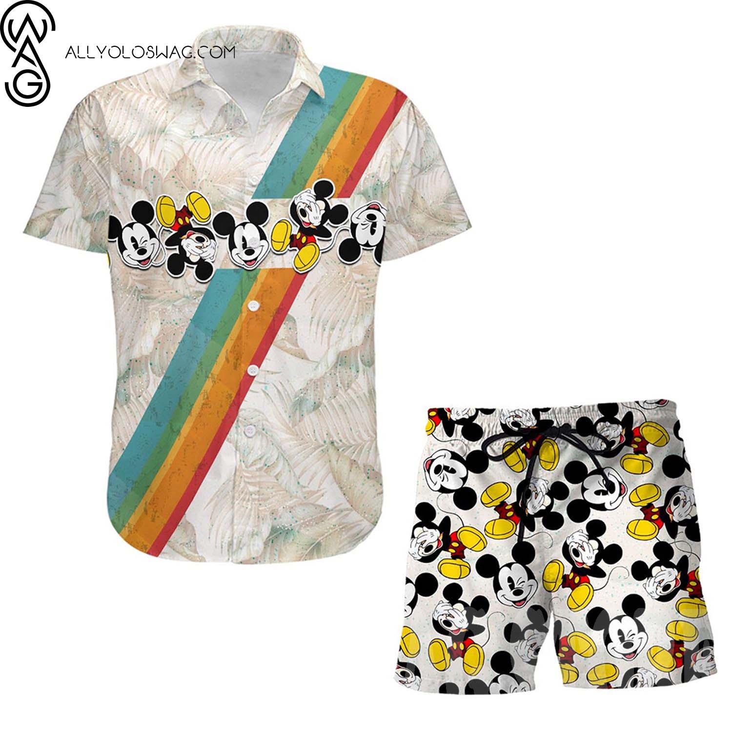 Mickey Mouse Vintage Full Print Hawaii Shirt And Beach Shorts
