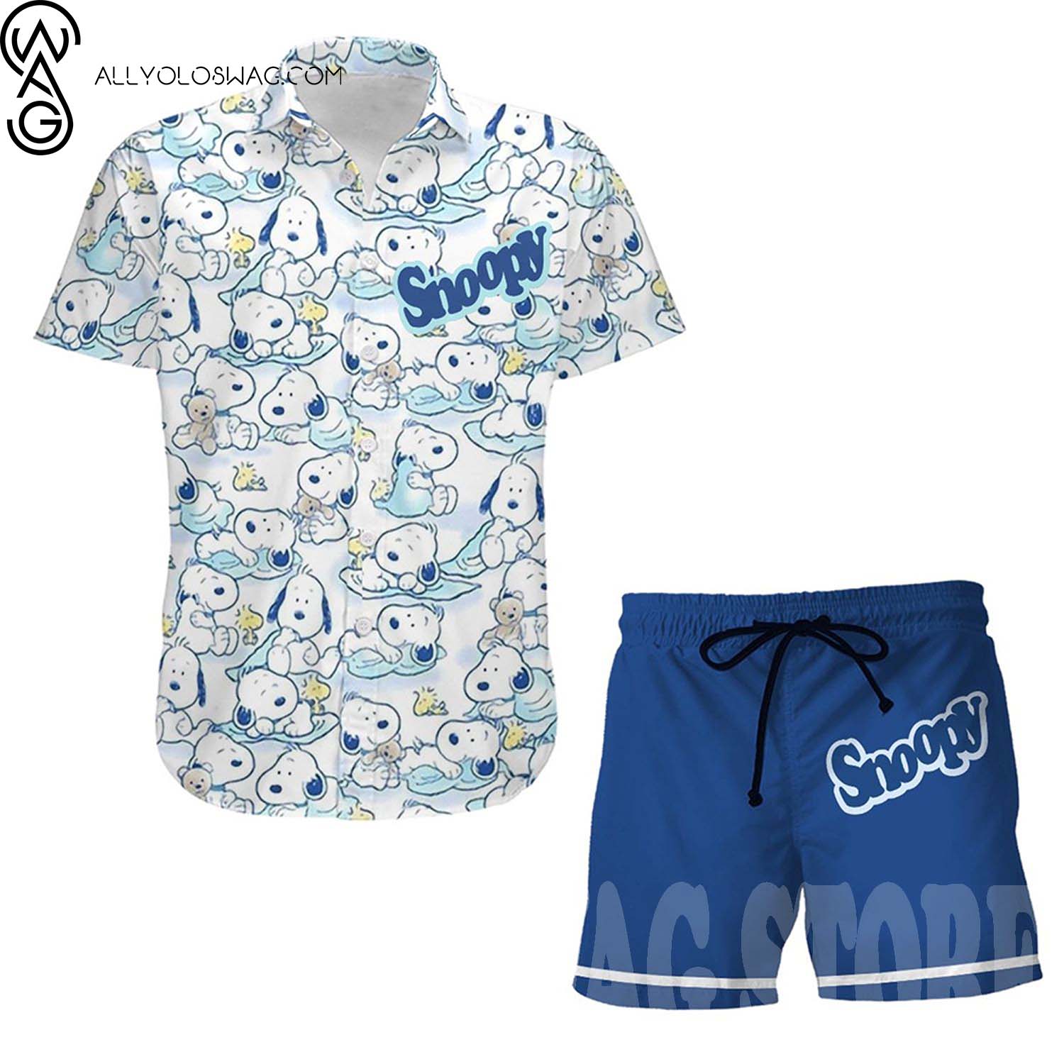 Peanuts Snoopy Full Print Hawaii Shirt And Beach Shorts