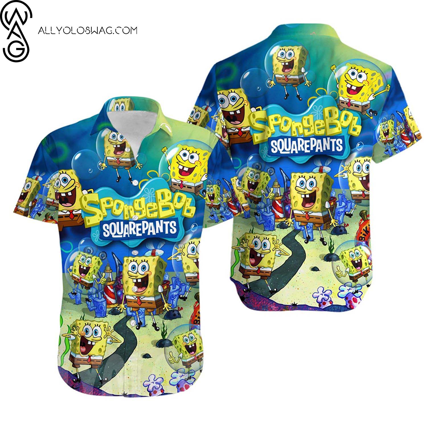 SpongeBob SquarePants Full Print Hawaii Shirt And Beach Shorts