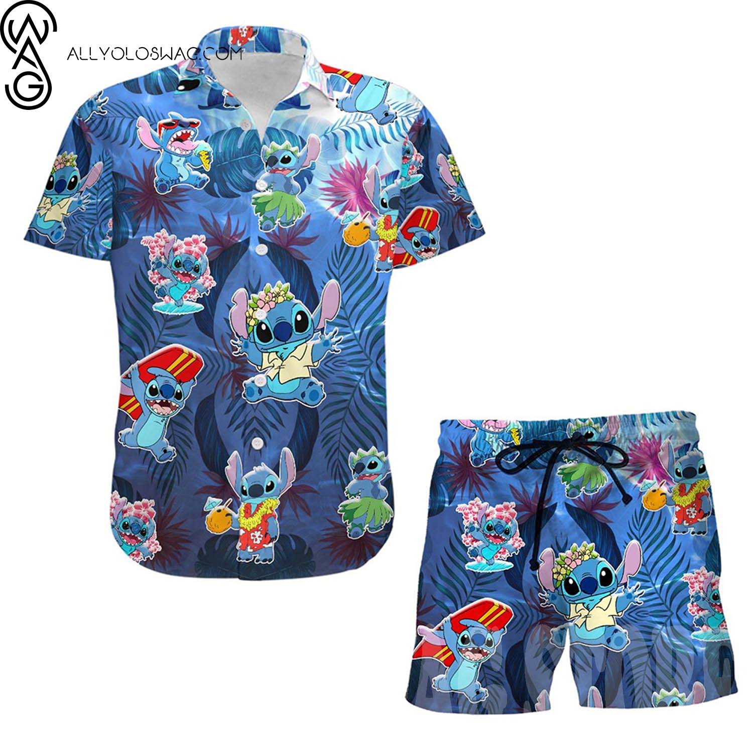 Tropical Stitch Full Print Hawaii Shirt And Beach Shorts