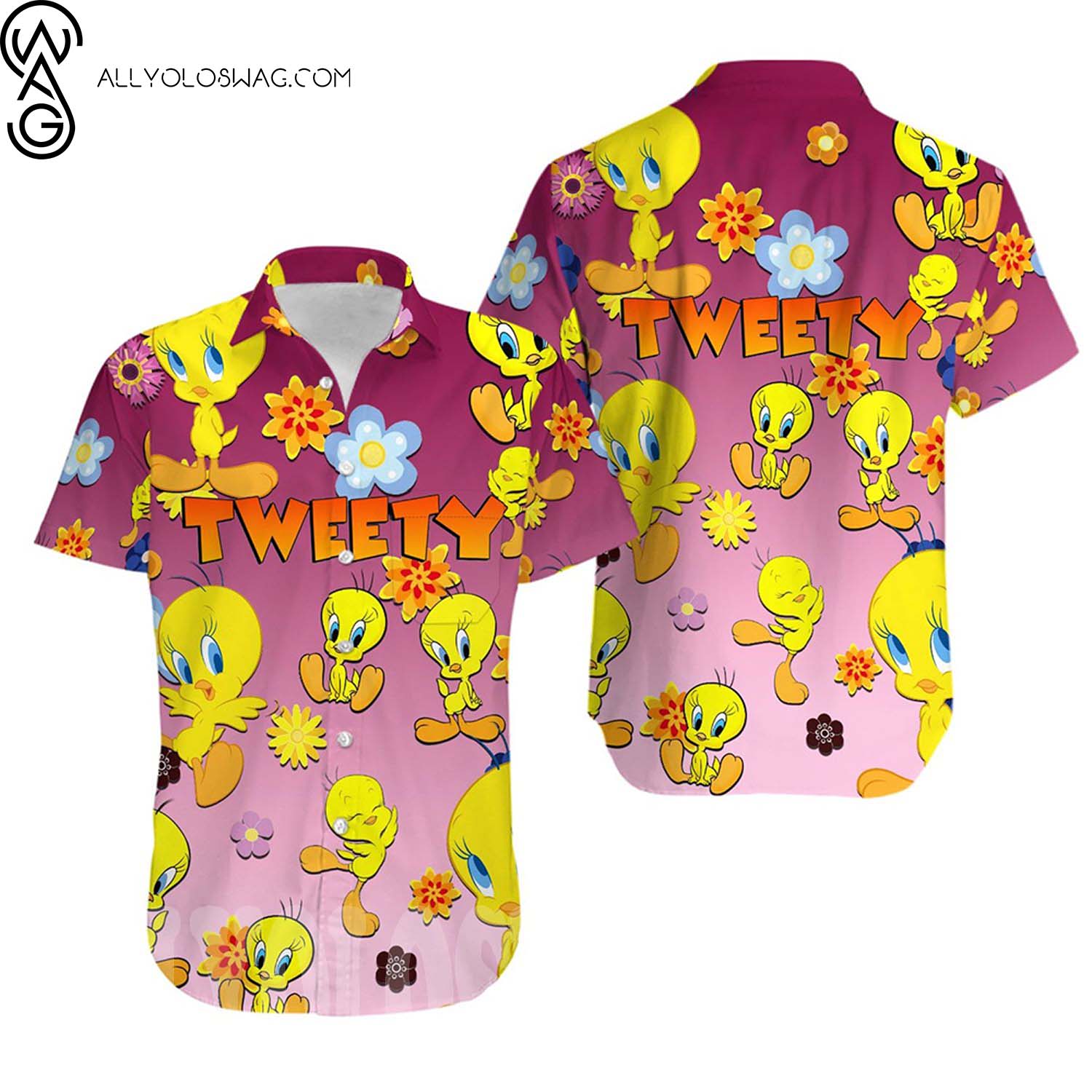 Tweety Bird Pattern Full Print Hawaii Shirt And Beach Shorts