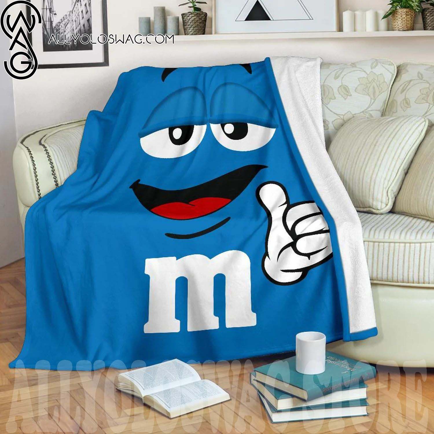 Blue Candy M And M Full Print Fleece Throw Blanket