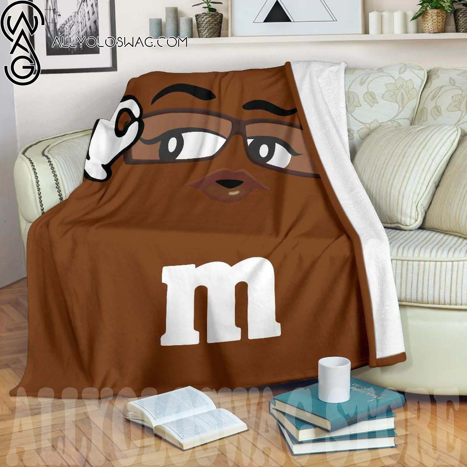 Brown Candy M And M Full Print Fleece Throw Blanket
