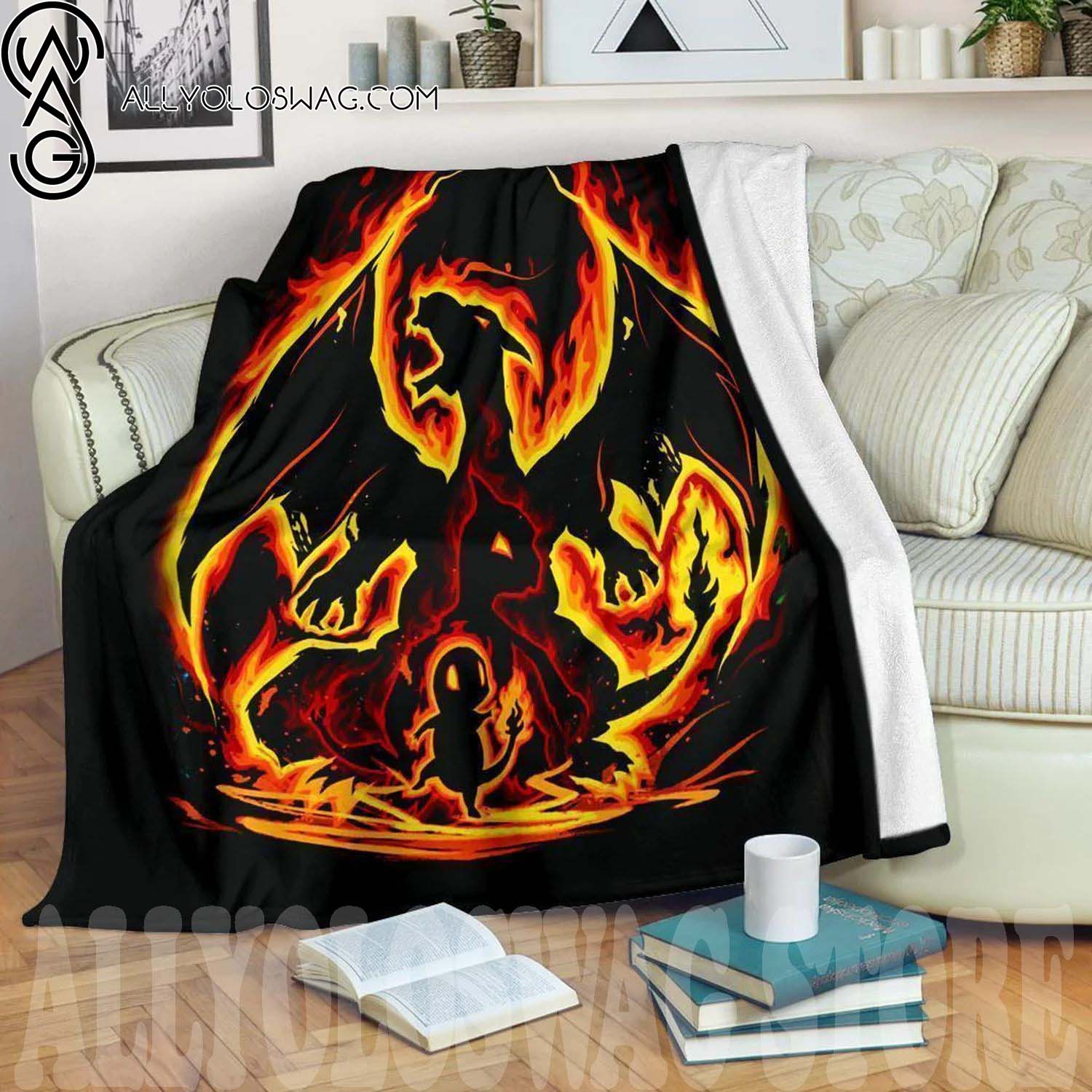 Charizard Full Print Fleece Throw Blanket For Pokemon Bedding Decor Gift