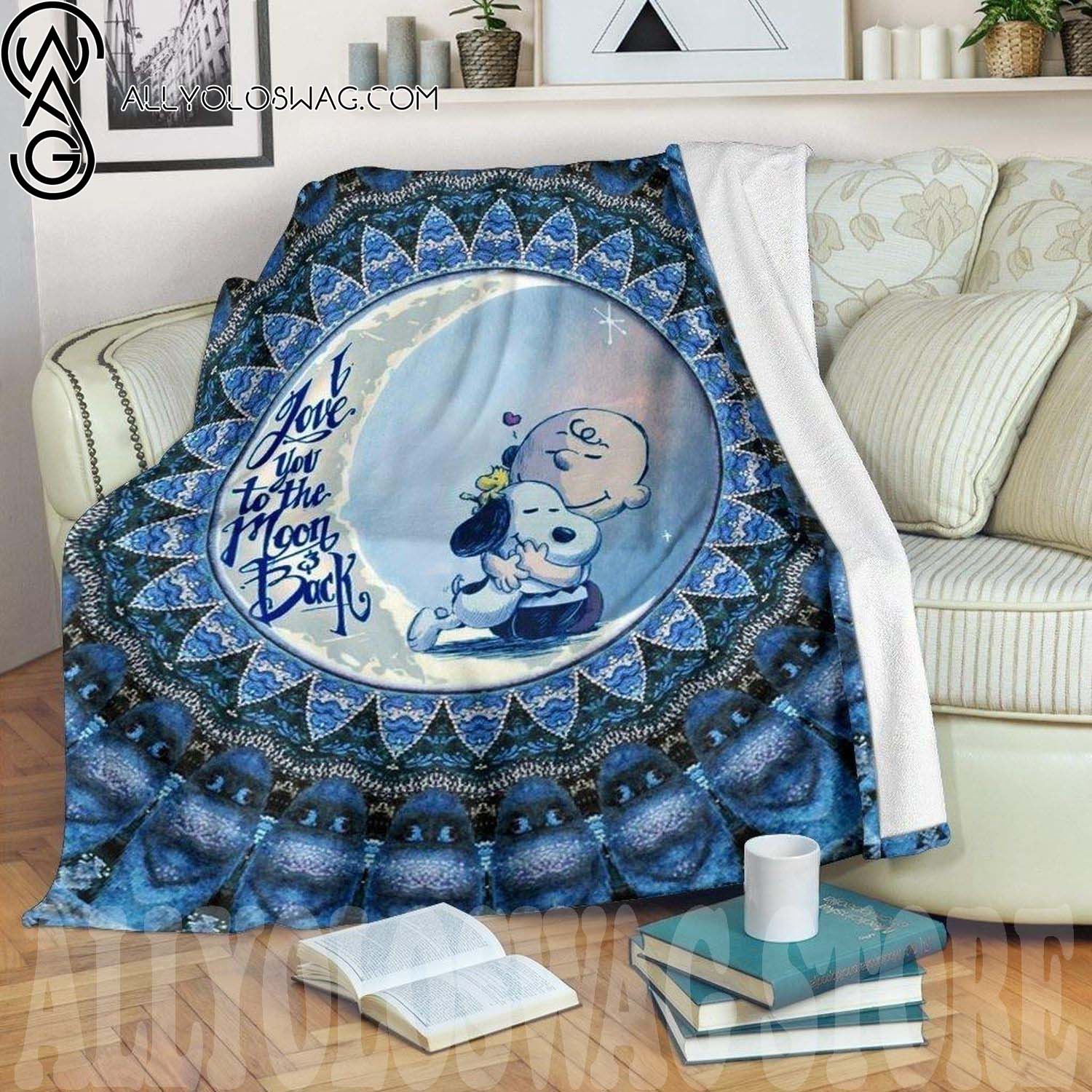 Charlie And Snoopy Full Print Fleece Throw Blanket I Love You To The Moon And Back