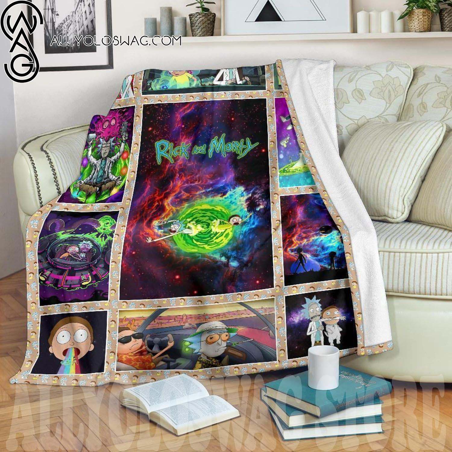 Funny Rick And Morty Full Print Fleece Throw Blanket Gift For Fan