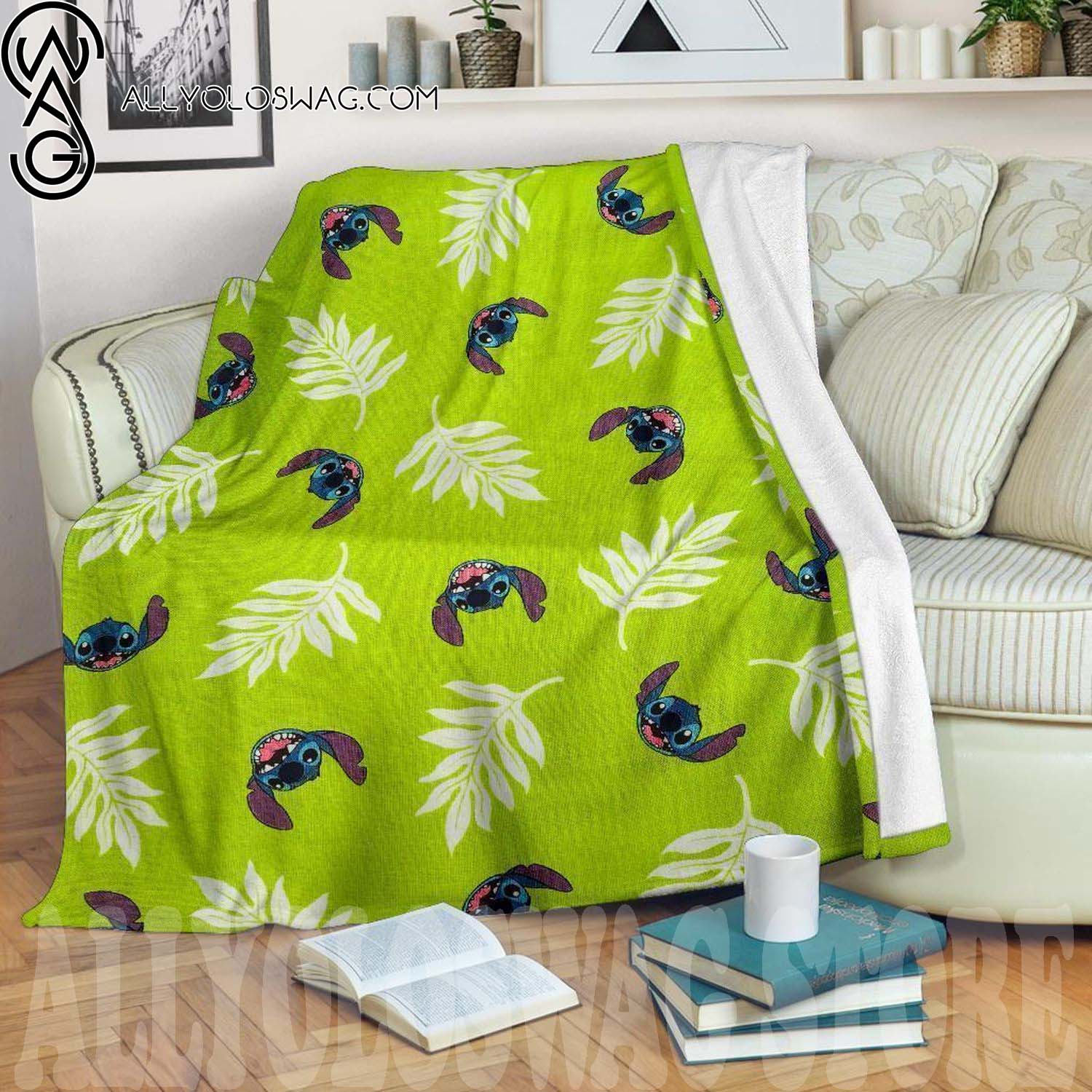 Funny Stitch Green Full Print Fleece Throw Blanket For Fan