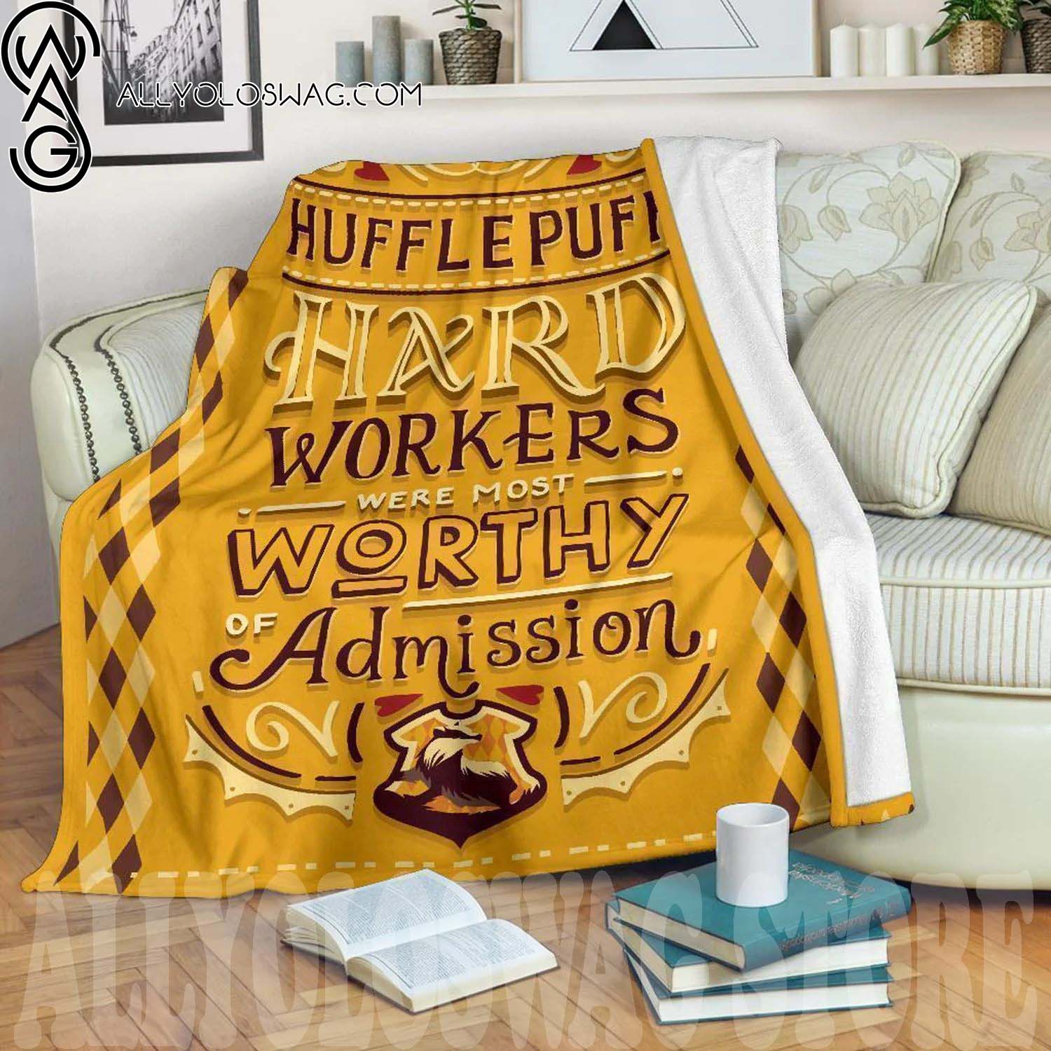 Hard Workers Worthy Admission Hufflepuff Full Print Fleece Throw Blanket