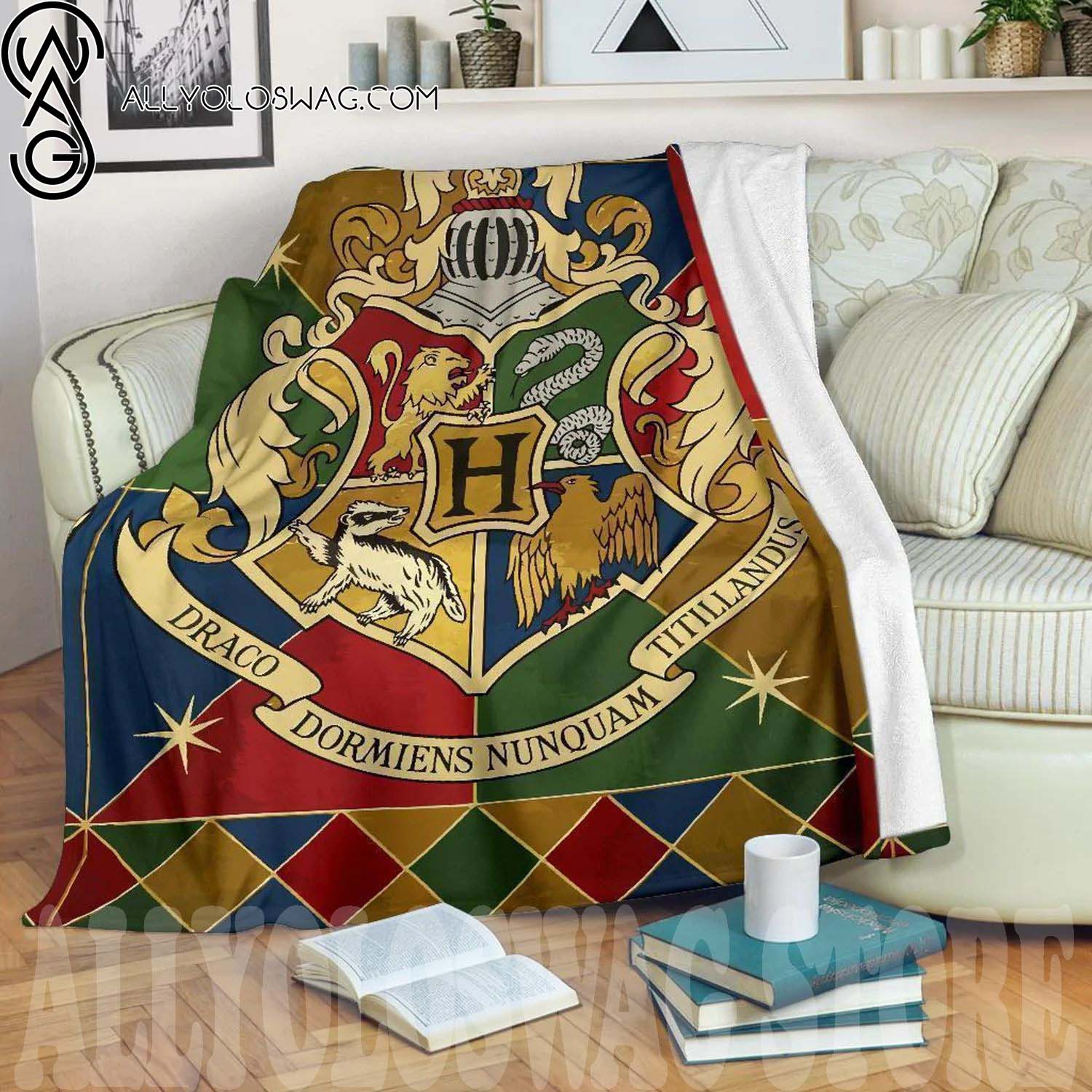 Hogwarts Badges Harry Potter Full Print Fleece Throw Blanket For Bedding Decor