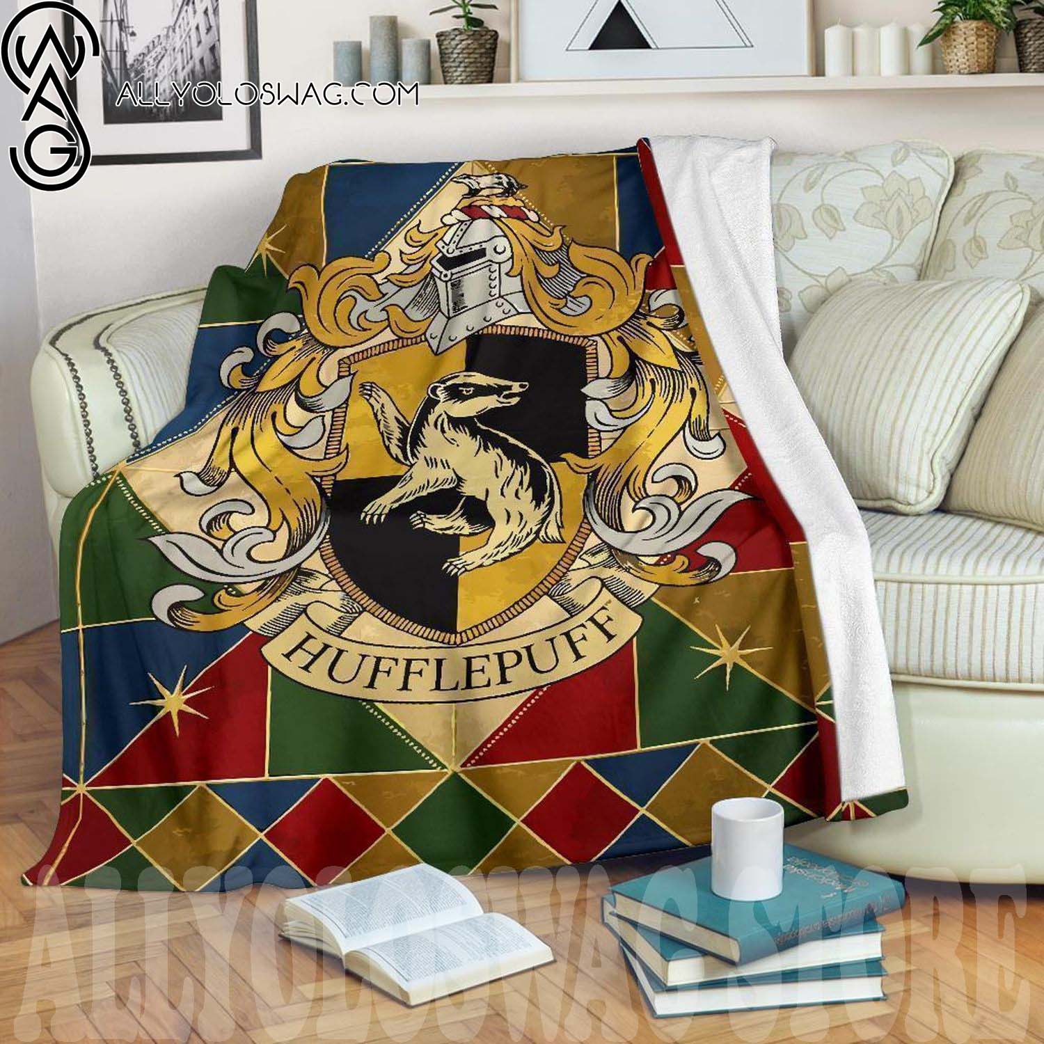 House Hufflepuff Badge Full Print Fleece Throw Blanket For Harry Potter Bedding Decor