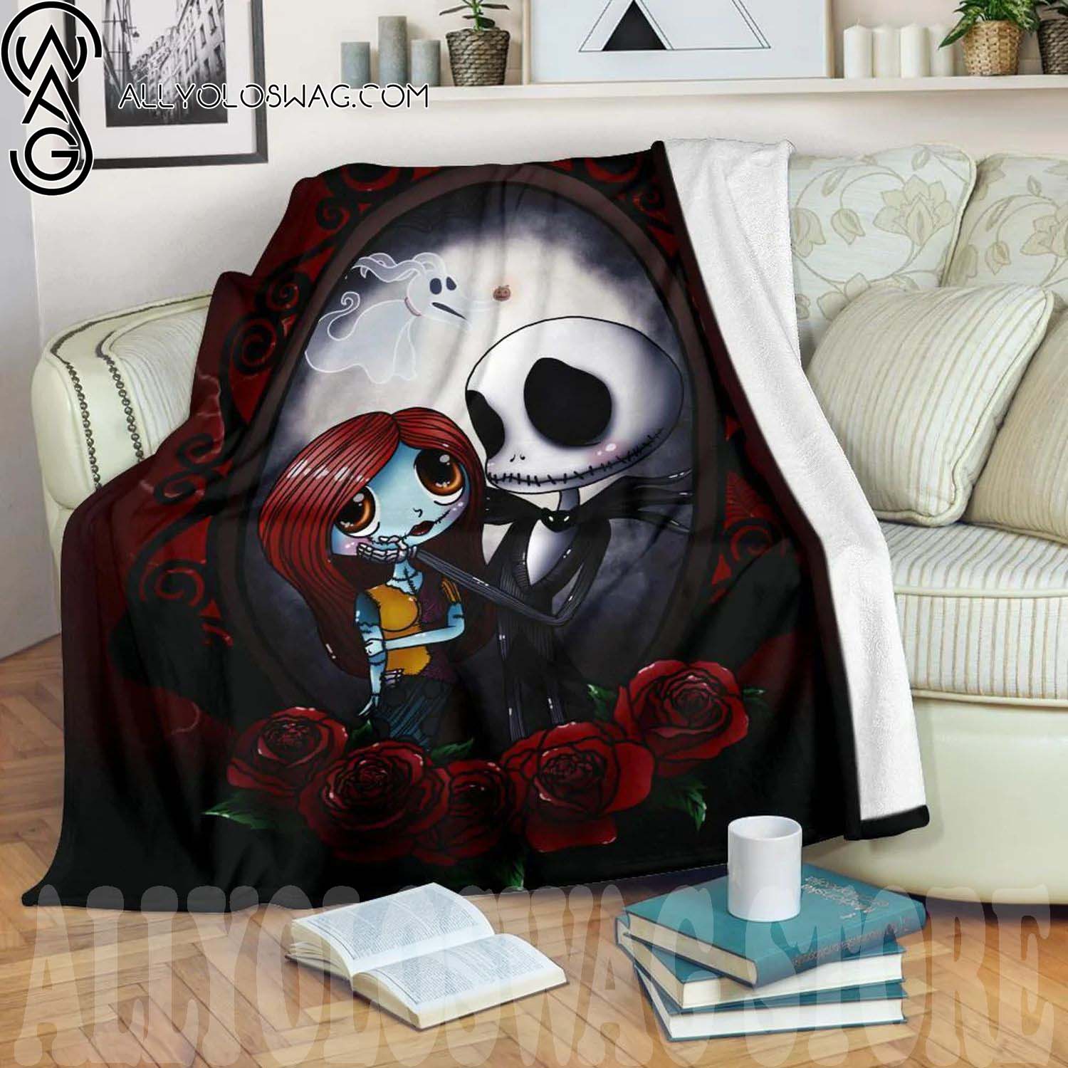 Jack And Sally Couple In Love Fleece Throw Blanket