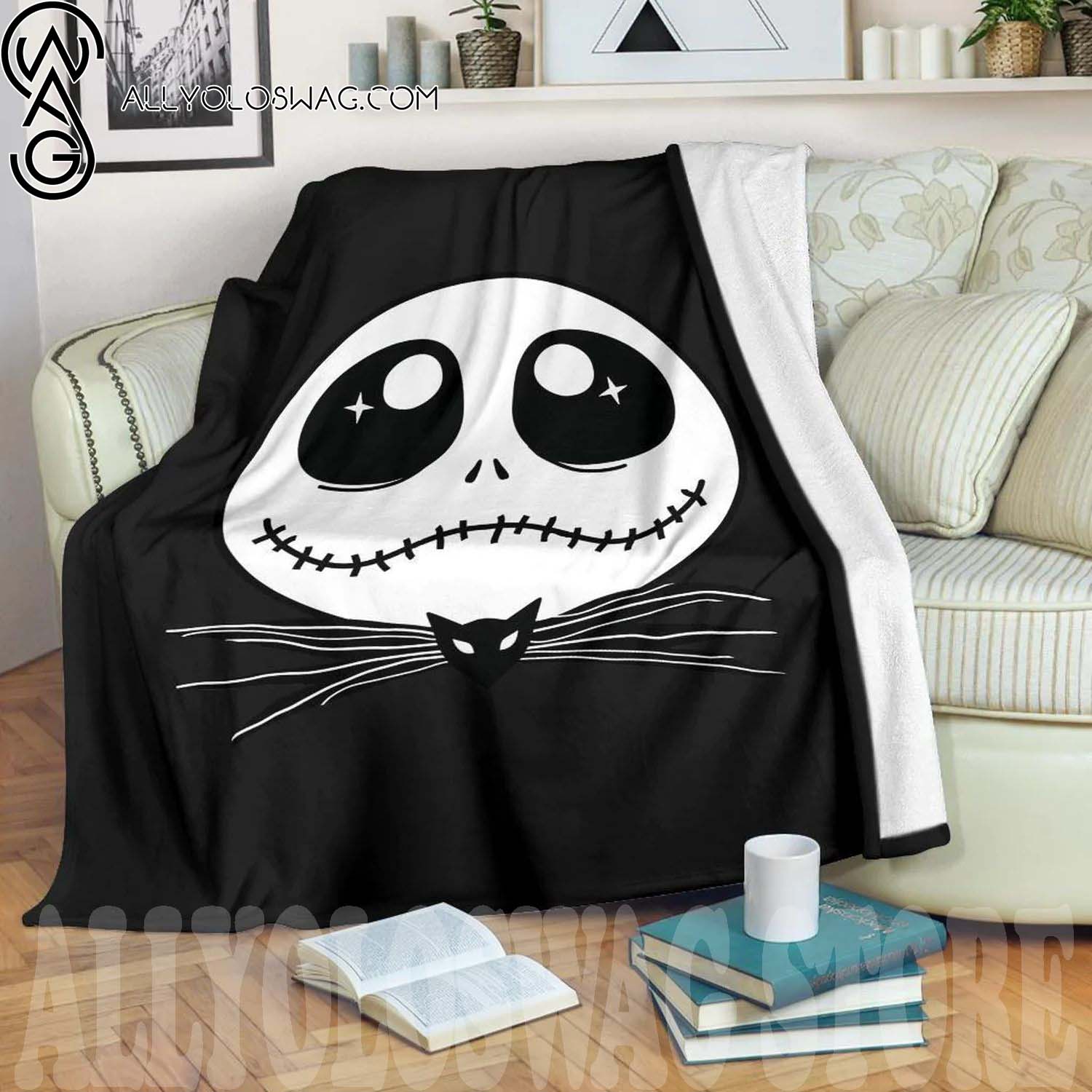 Jack Skellington Face Full Print Fleece Throw Blanket