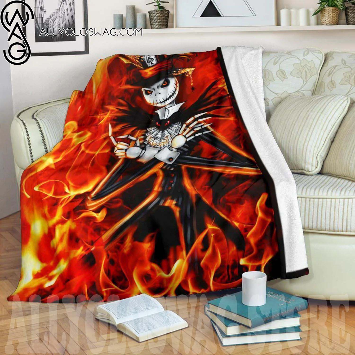 Jack Skellington Fire Full Print Fleece Throw Blanket