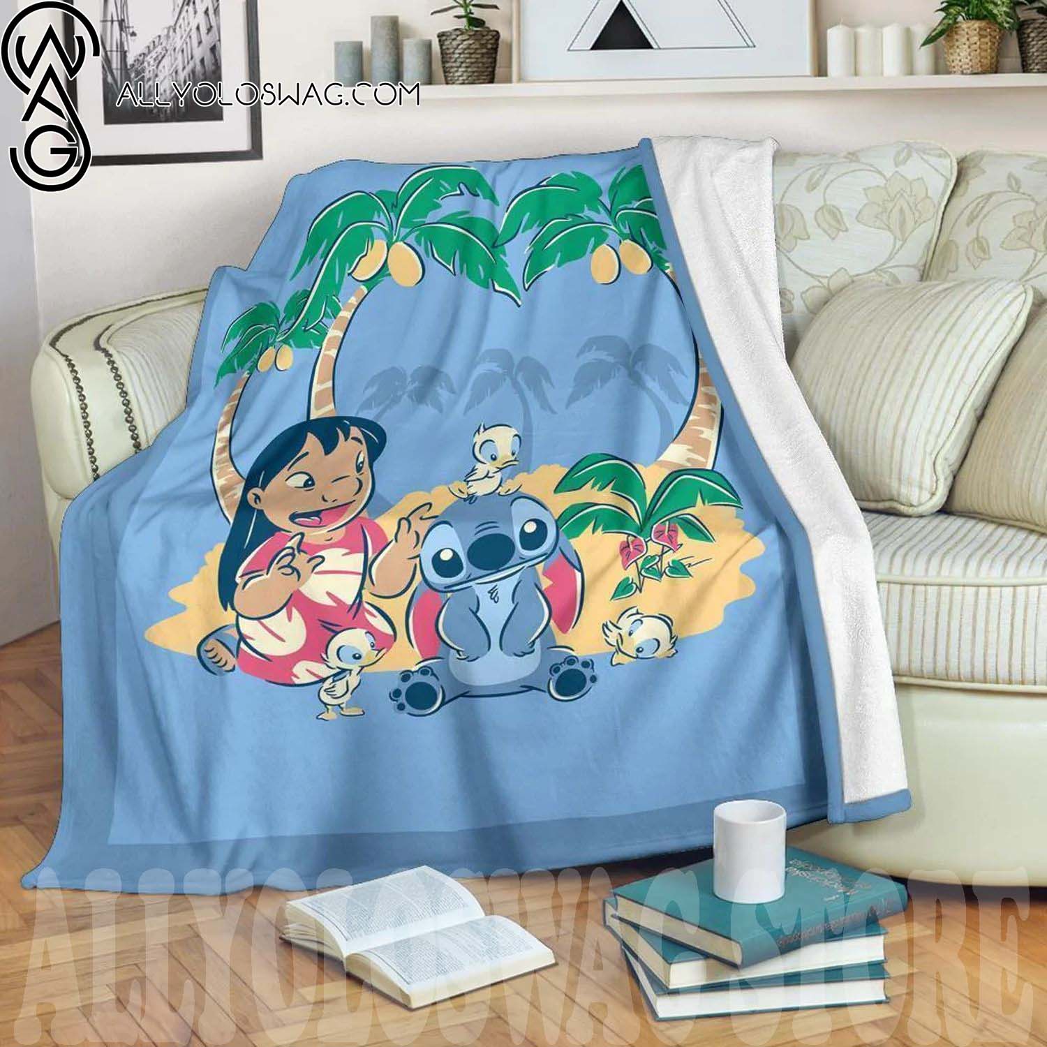 Lilo and Stitch Full Print Fleece Throw Blanket For Bedding Decor Gift