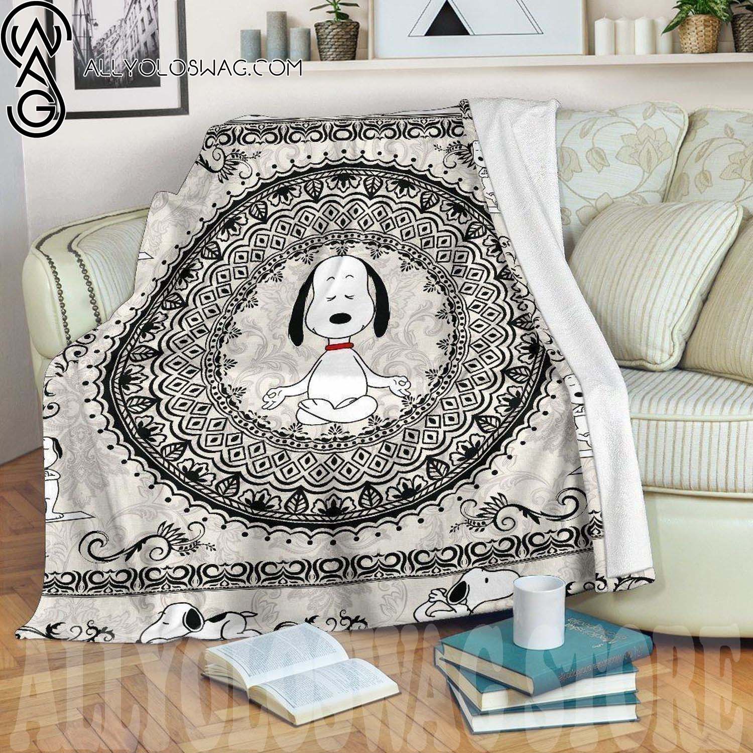 Mandala Yoga Snoopy Full Print Fleece Throw Blanket Funny Gift Idea