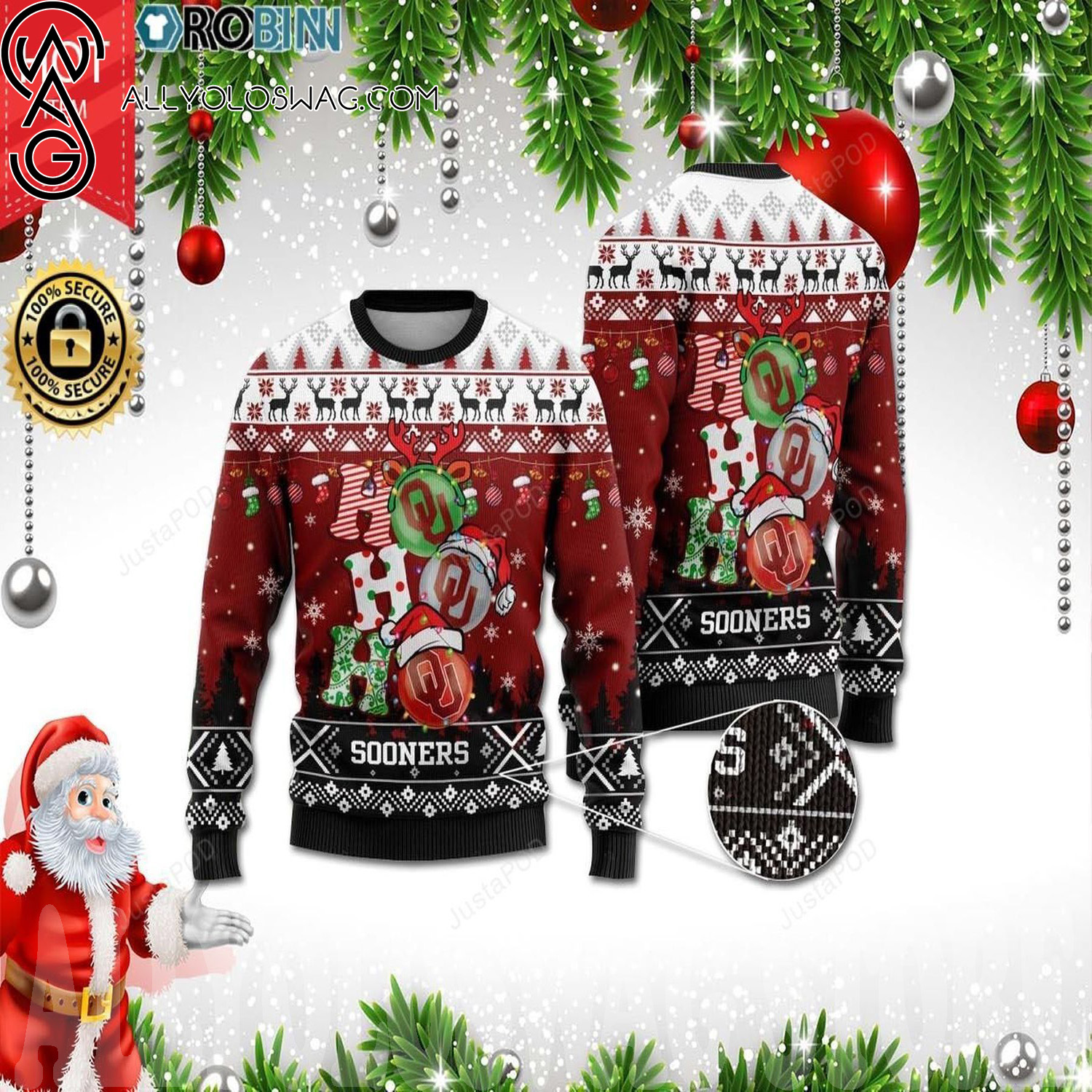 Oklahoma Sooners Ho Ho Ho Christmas Wool Sweater