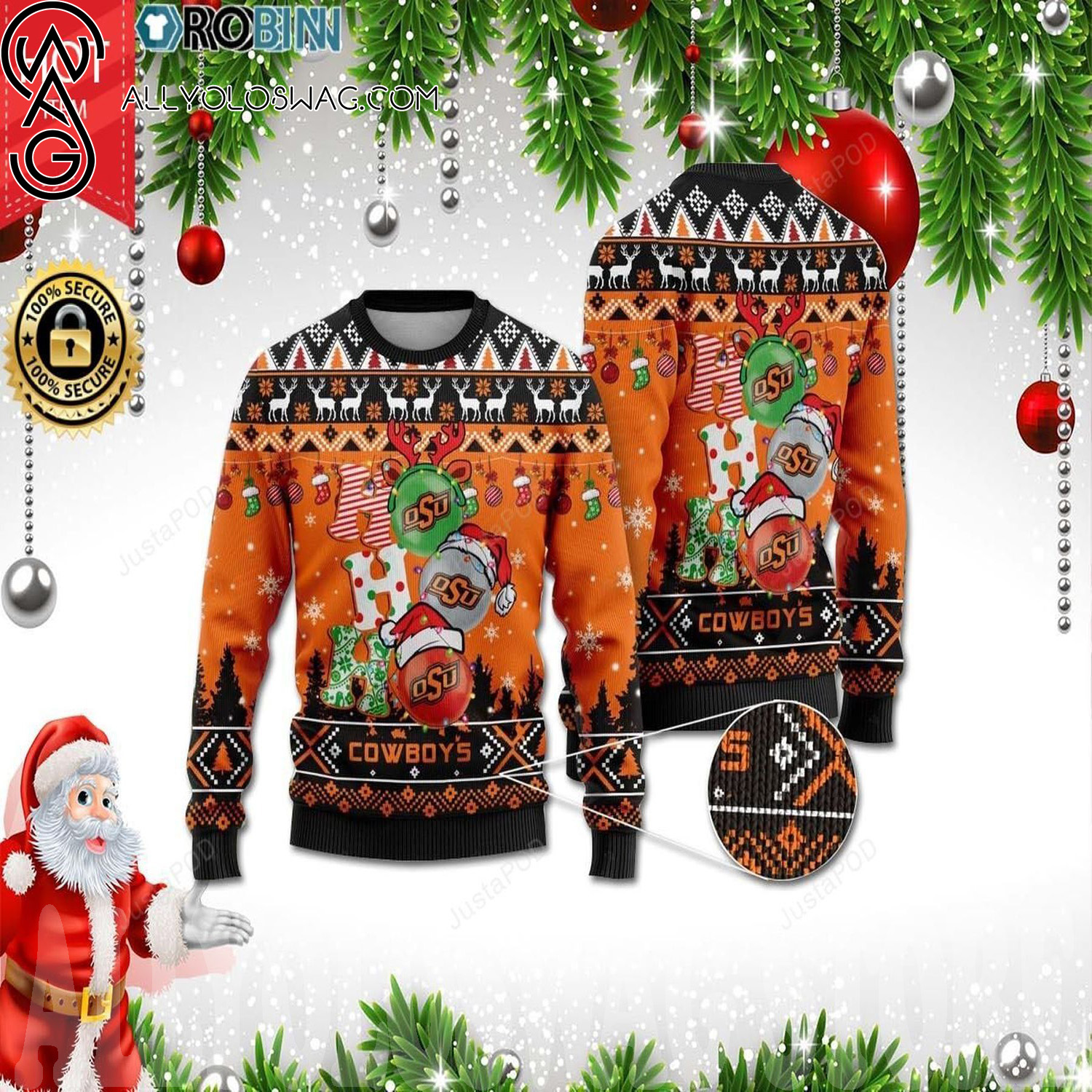 Oklahoma State Cowboys Ho Ho Ho Christmas Wool Sweater