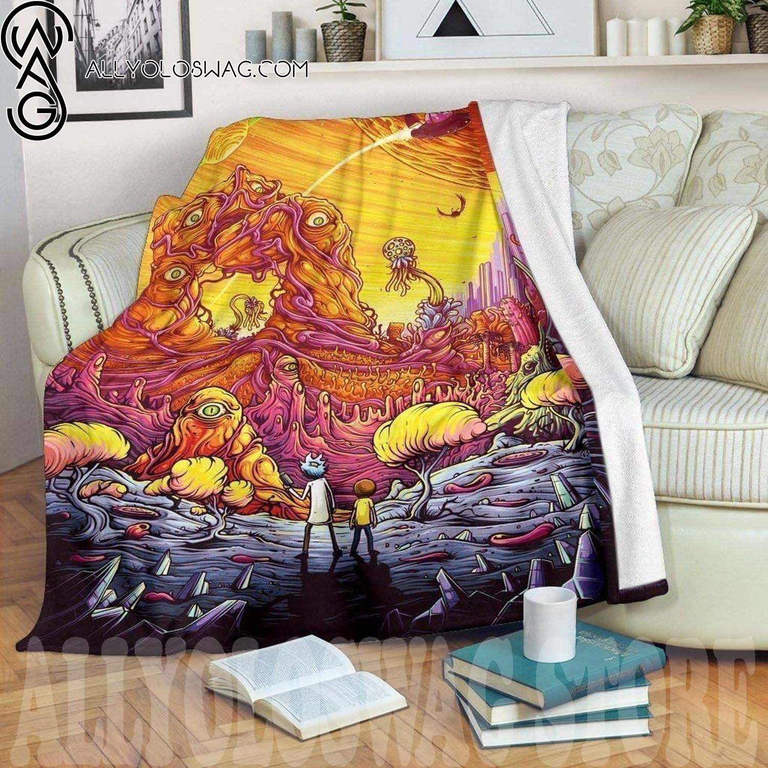 Rick And Morty Movie Art Full Print Fleece Throw Blanket