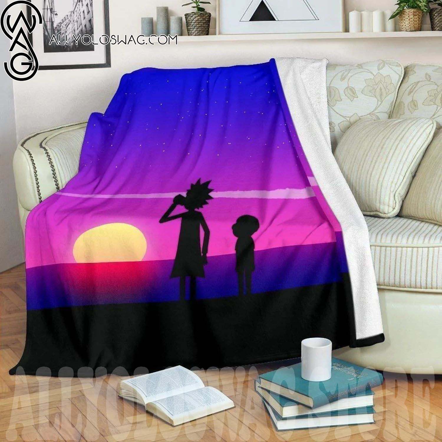 Rick And Morty Sunset Full Print Fleece Throw Blanket
