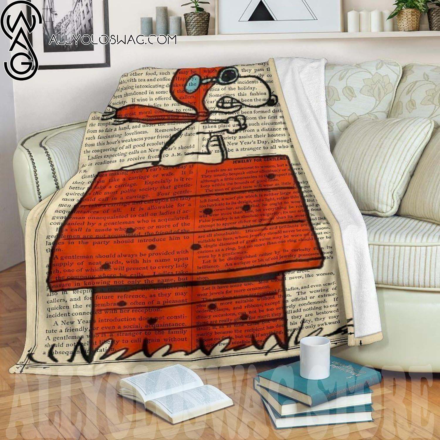 Snoopy The Red Baron Riding Full Print Fleece Throw Blanket For Bedding Decor