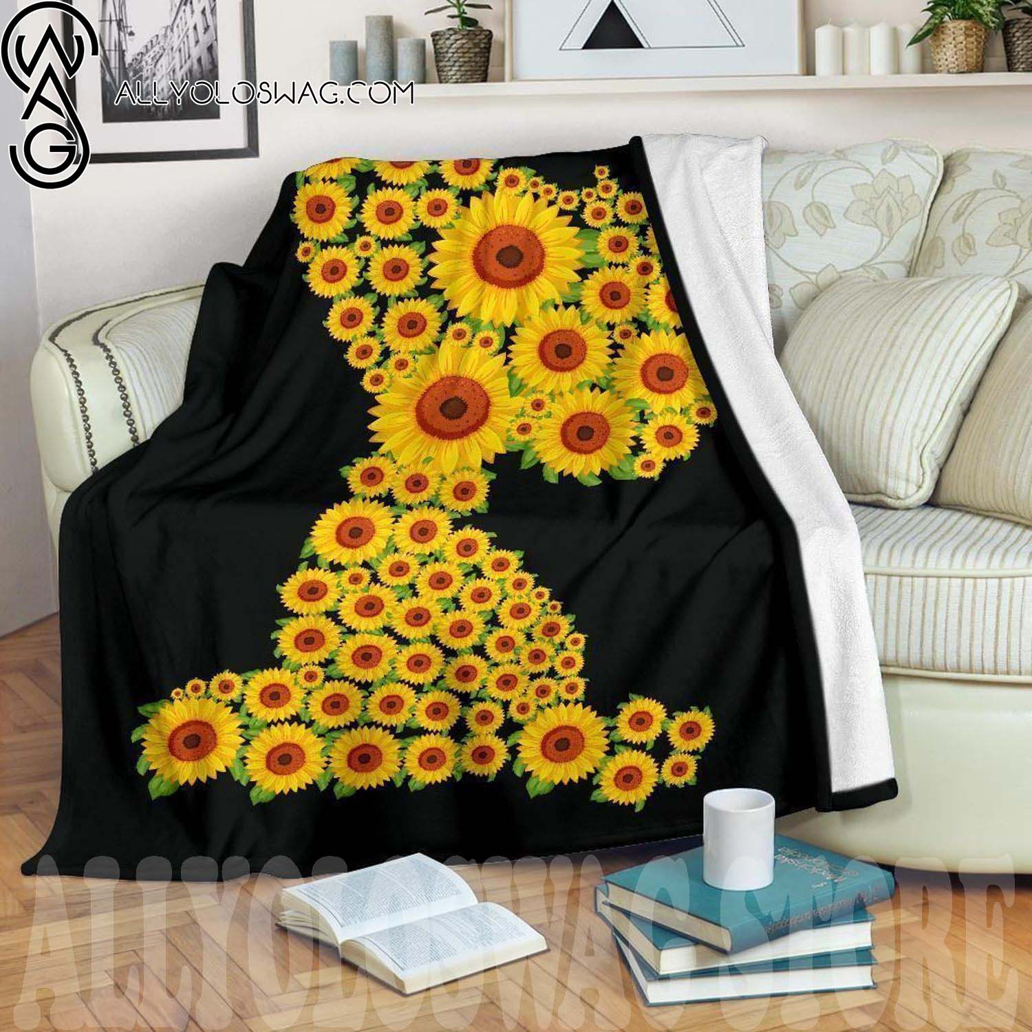 Sunflower Snoopy Full Print Fleece Throw Blanket Cute Gift Idea