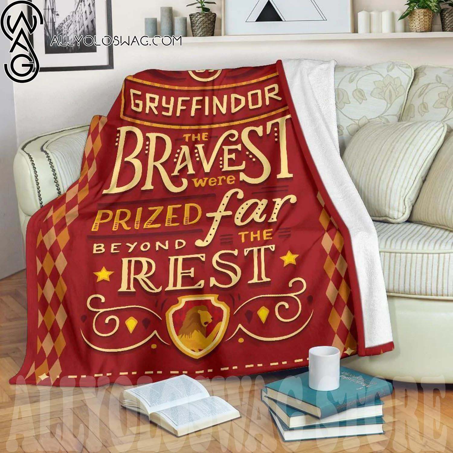 The Bravest Gryffindor Full Print Fleece Throw Blanket For Harry Potter Bedding Decor