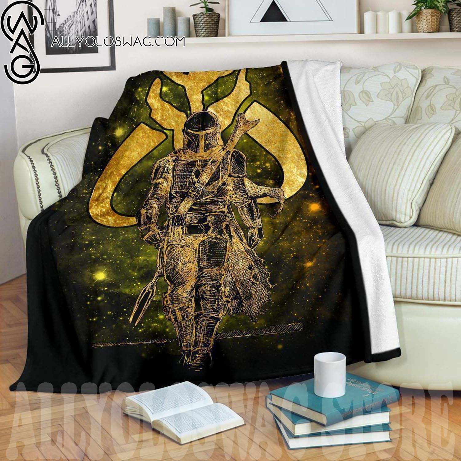 The Mandalorian Full Print Fleece Throw Blanket Bounty Hunter Golden