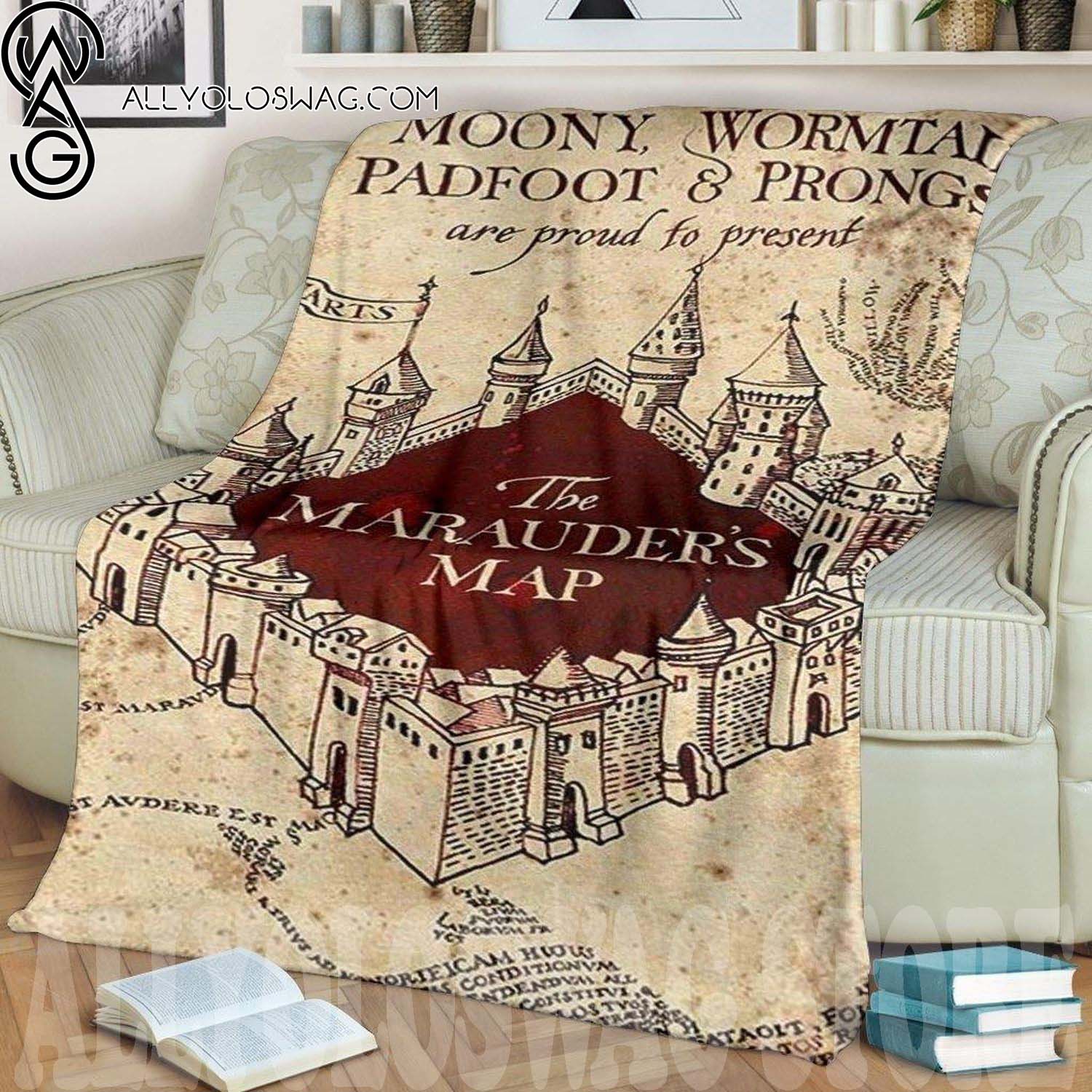 The Marauder's Map Full Print Fleece Throw Blanket For Harry Potter Fan Gift Idea