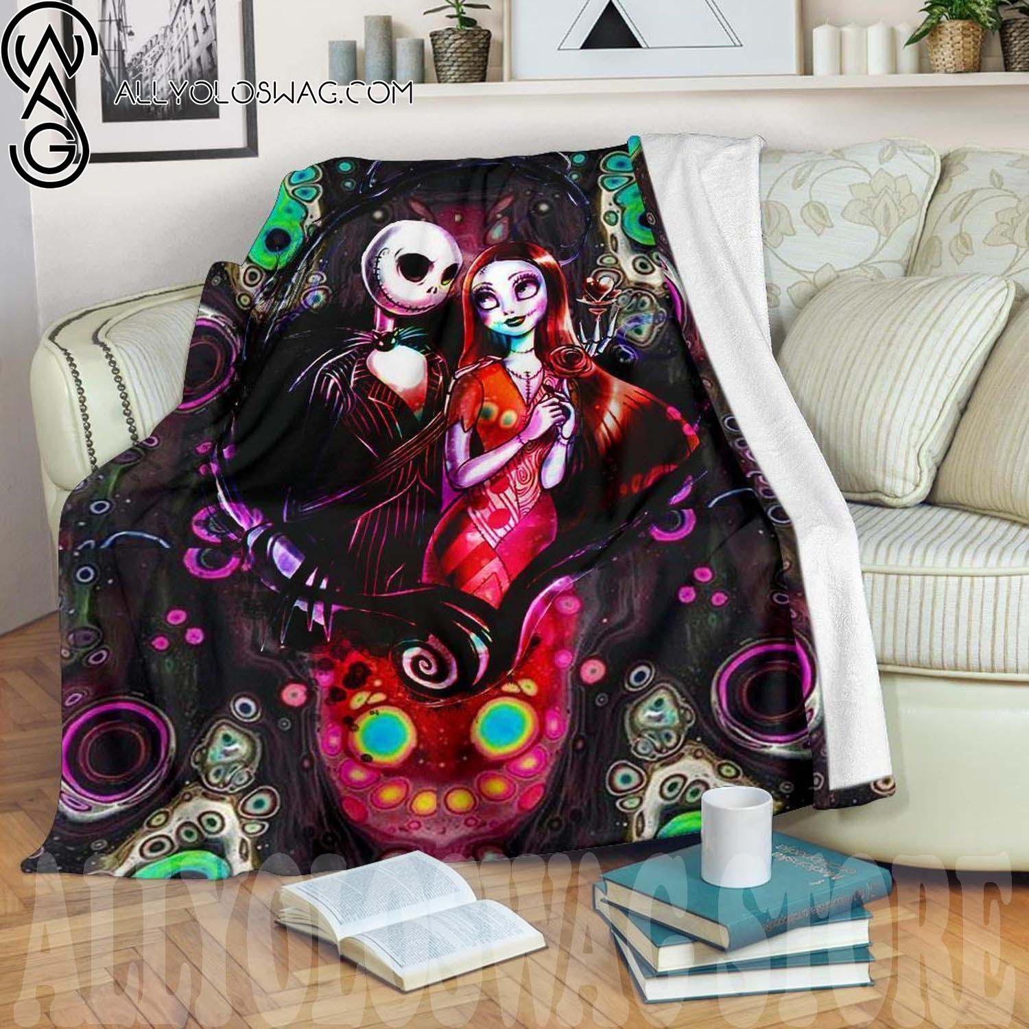 The Nightmare Jack And Sally Full Print Fleece Throw Blanket For Bedding Decor