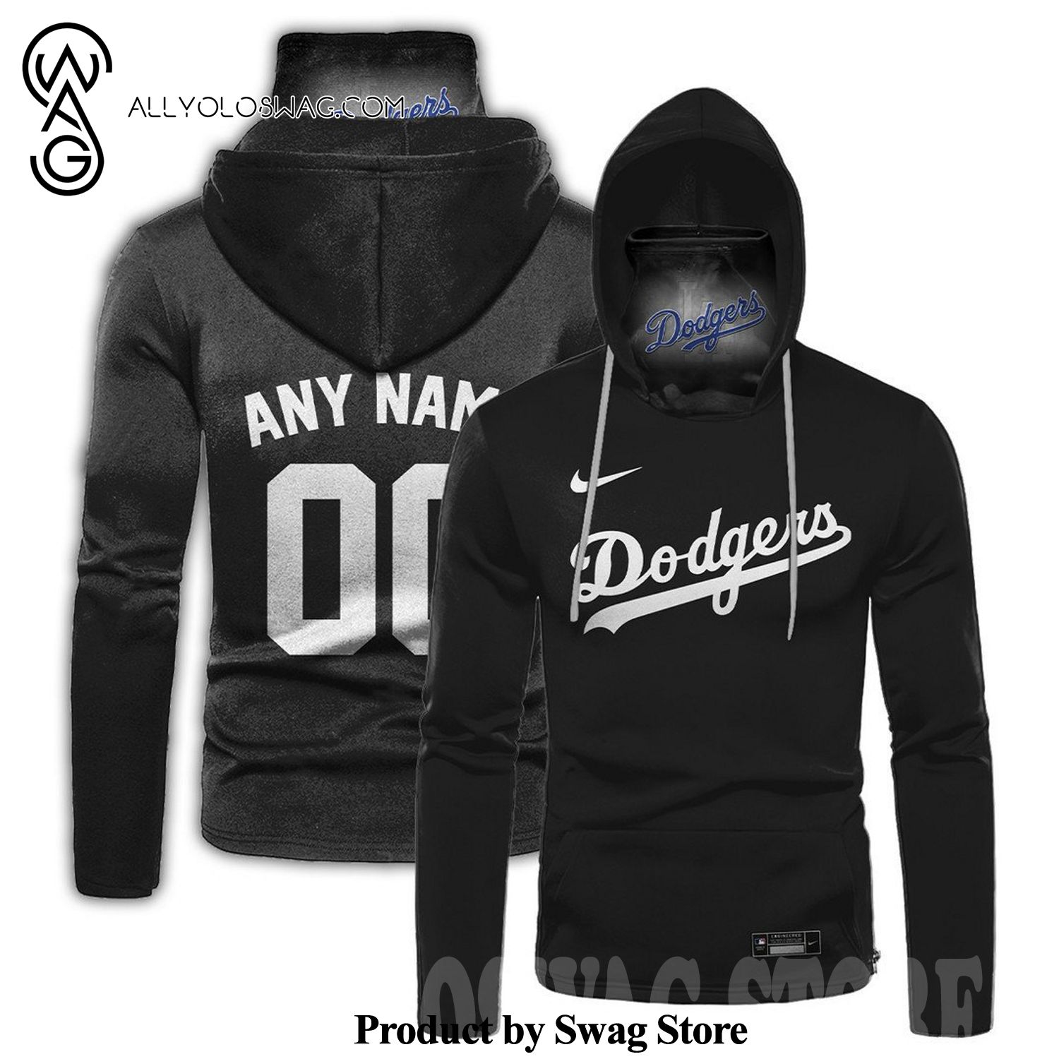 [Top-selling] Custom Los Angeles Dodgers Full Printing Mask Hoodie - Black