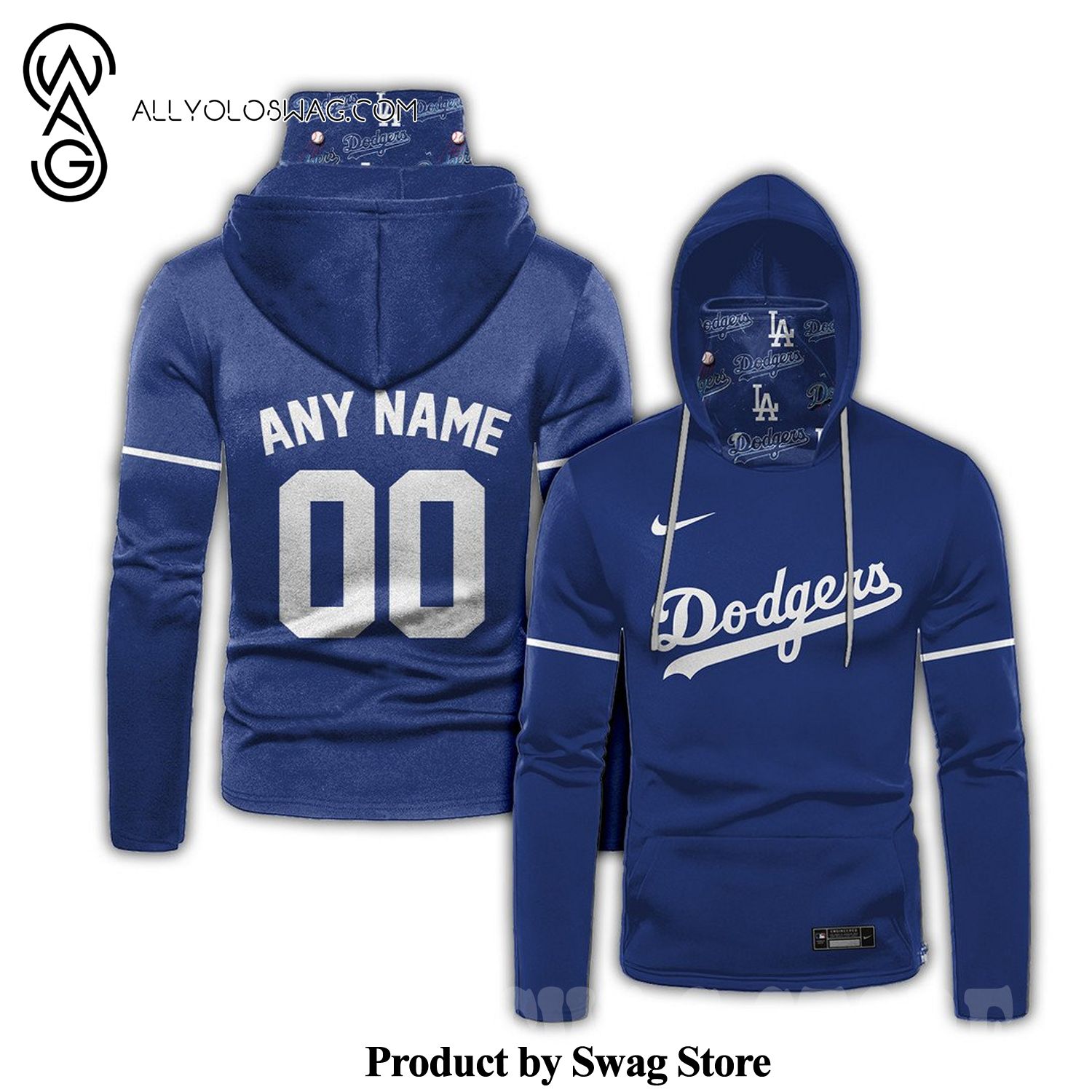 [Top-selling] Custom Los Angeles Dodgers Full Printing Mask Hoodie - Blue