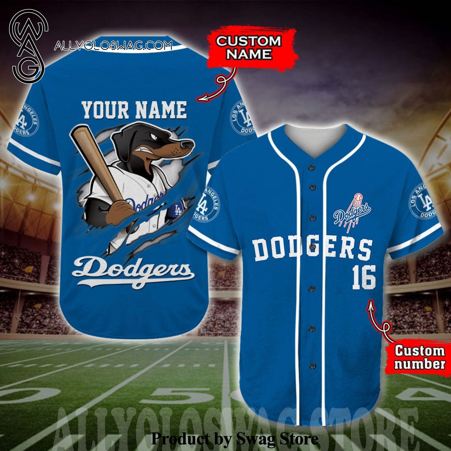 [Top-selling] Custom Los Angeles Dodgers Mascot Full Printed Baseball Jersey