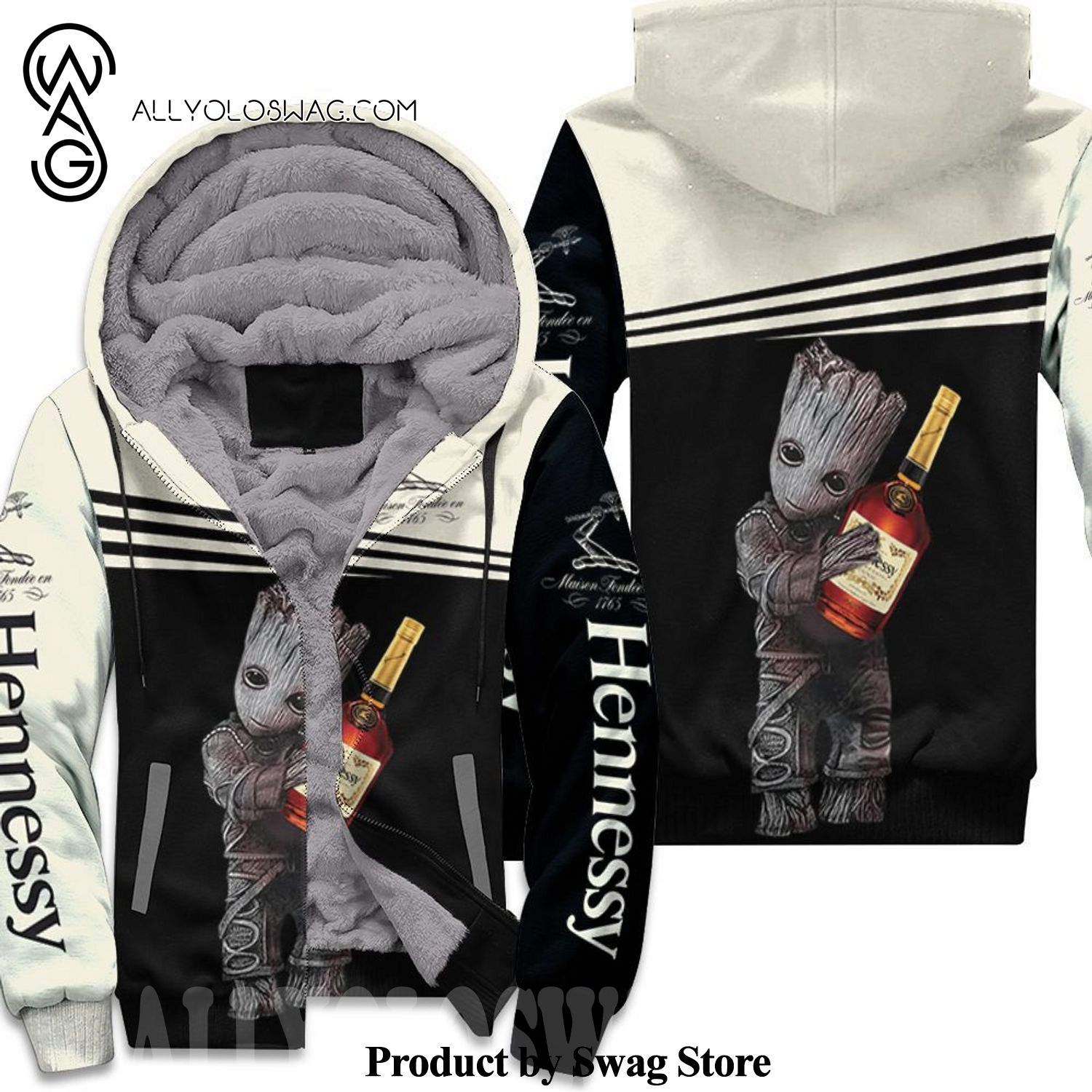 [Top-selling] Groot Hennessy Wine All Over Printed Fleece Hoodie