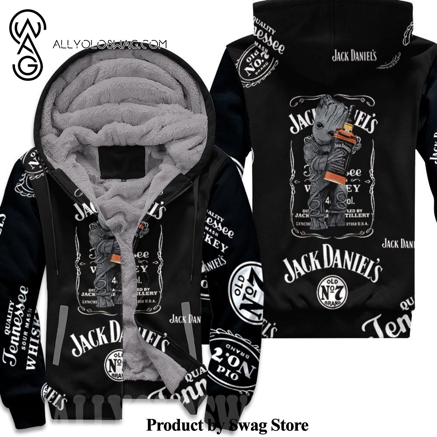 [Top-selling] Groot Hug Jack Daniels Bottle For Lovers Full Printed Fleece Hoodie