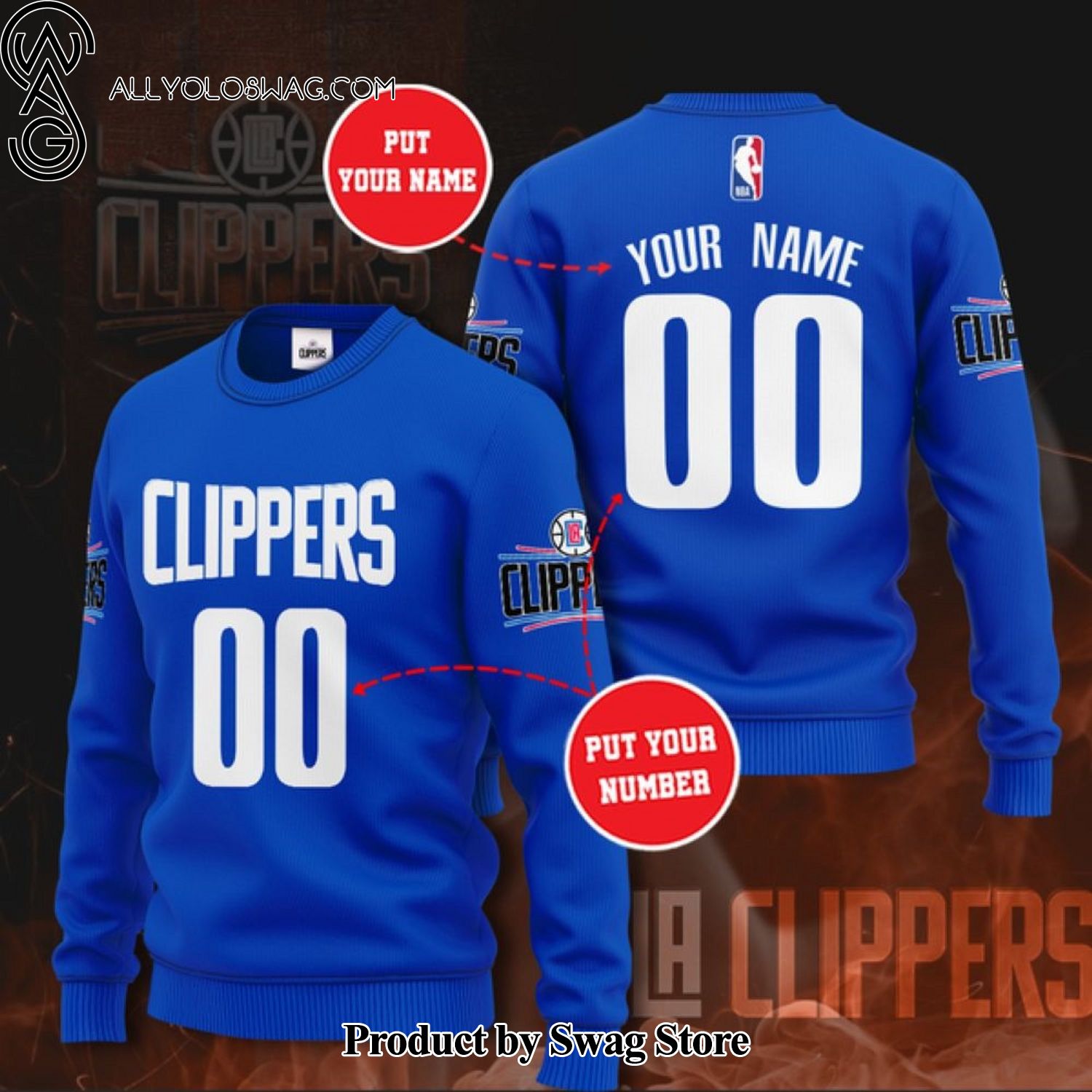 Personalized Custom Name And Number Los Angeles Clippers Woolen Christmas Sweater