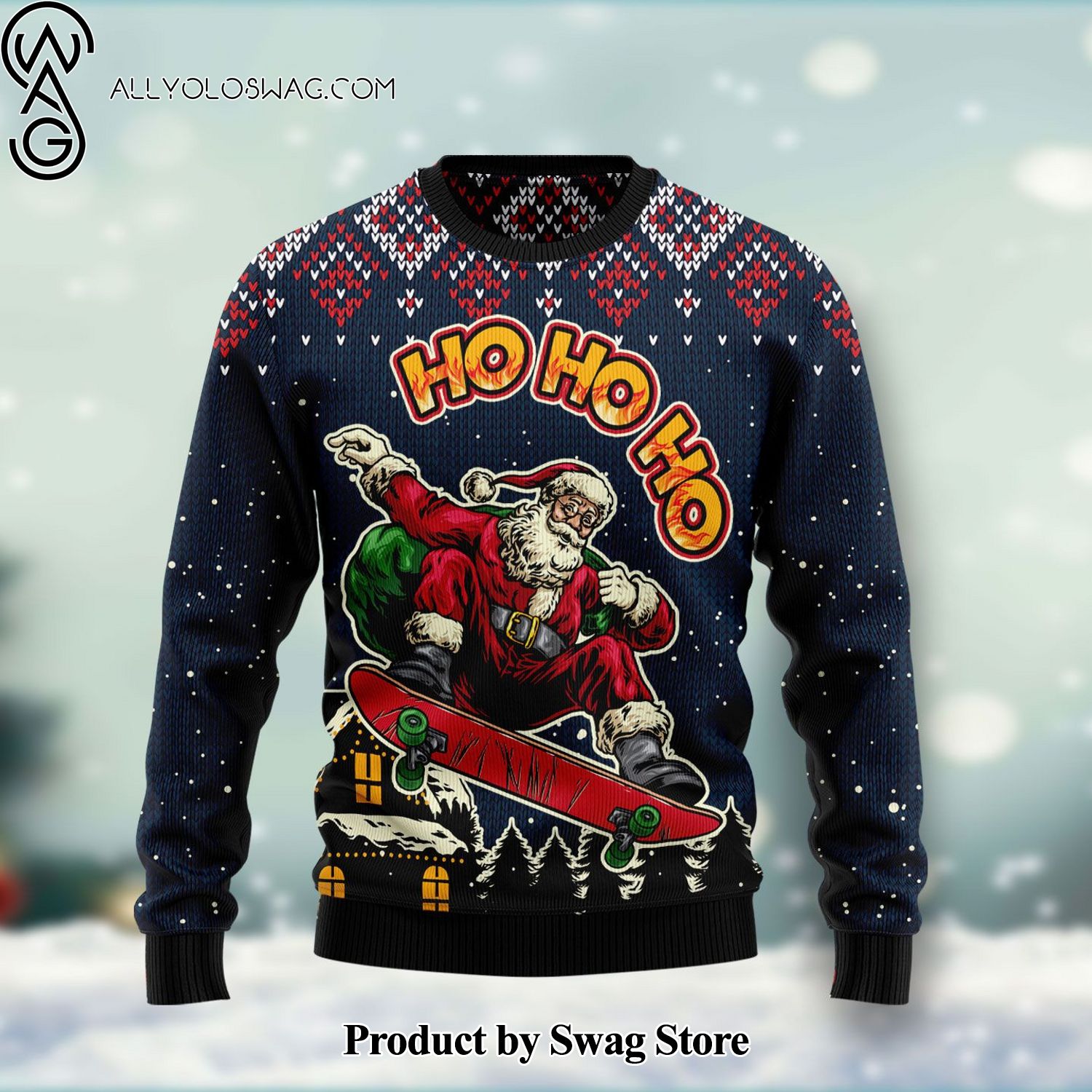 [Top-selling] Skater Santa Claus Ho Ho Ho Wool Holiday Sweater