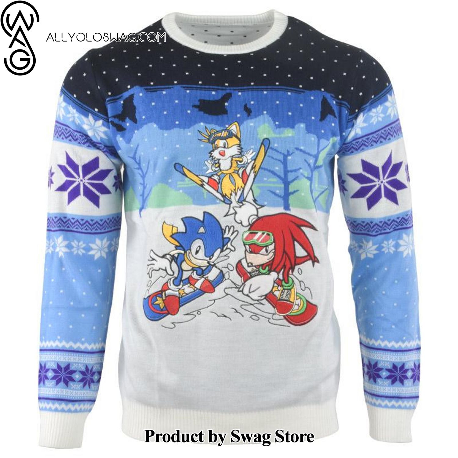 [Top-selling] Sonic The Hedgehog Skiing Wool Holiday Sweater