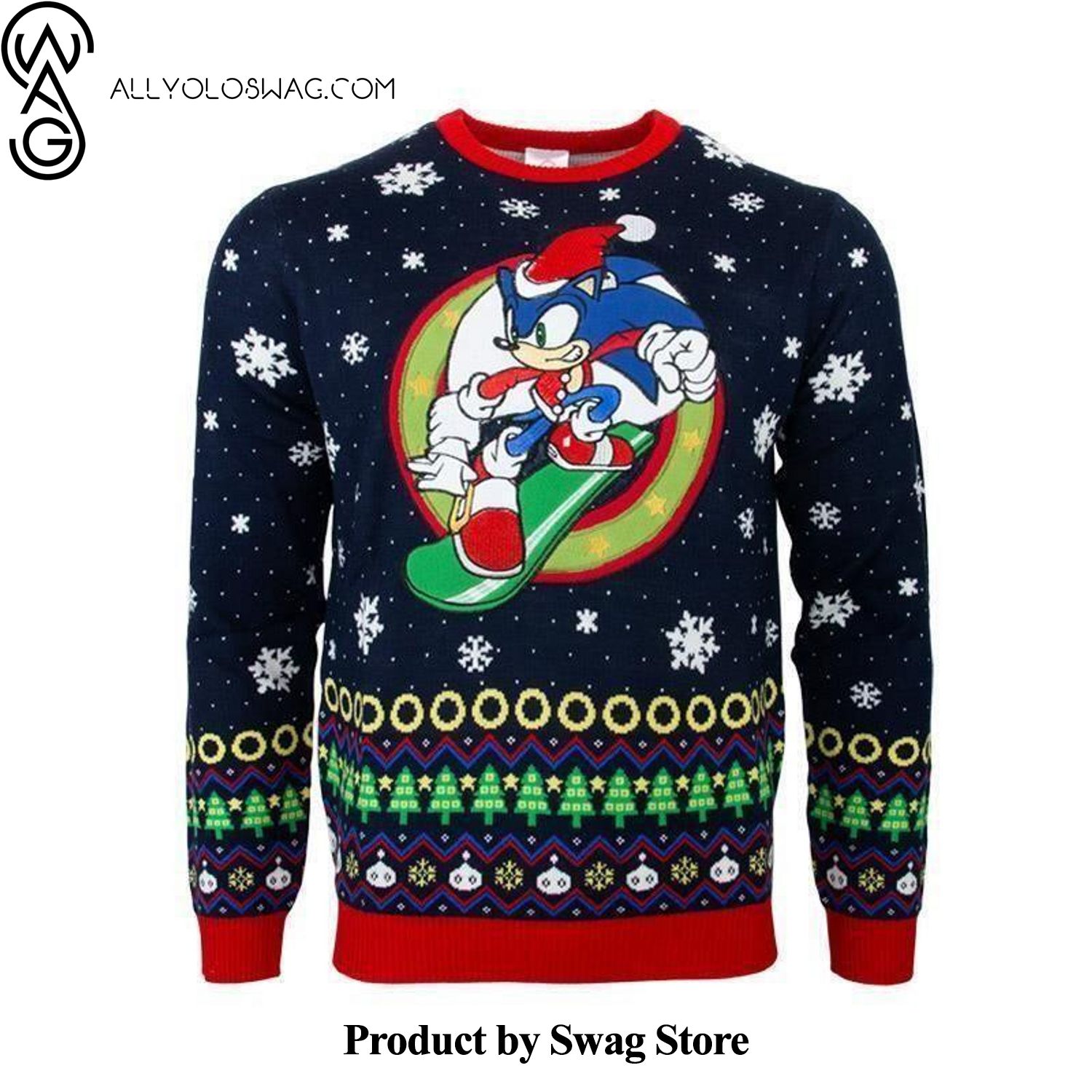 [Top-selling] Sonic The Hedgehog Snowboarding Woolen Christmas Sweater
