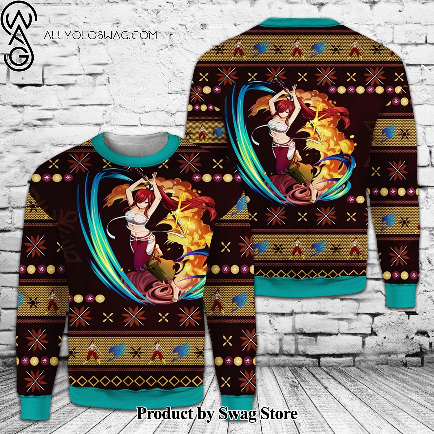 [Top-selling] Sword Magic Erza Scarlet Fairy Tail Wool Holiday Sweater