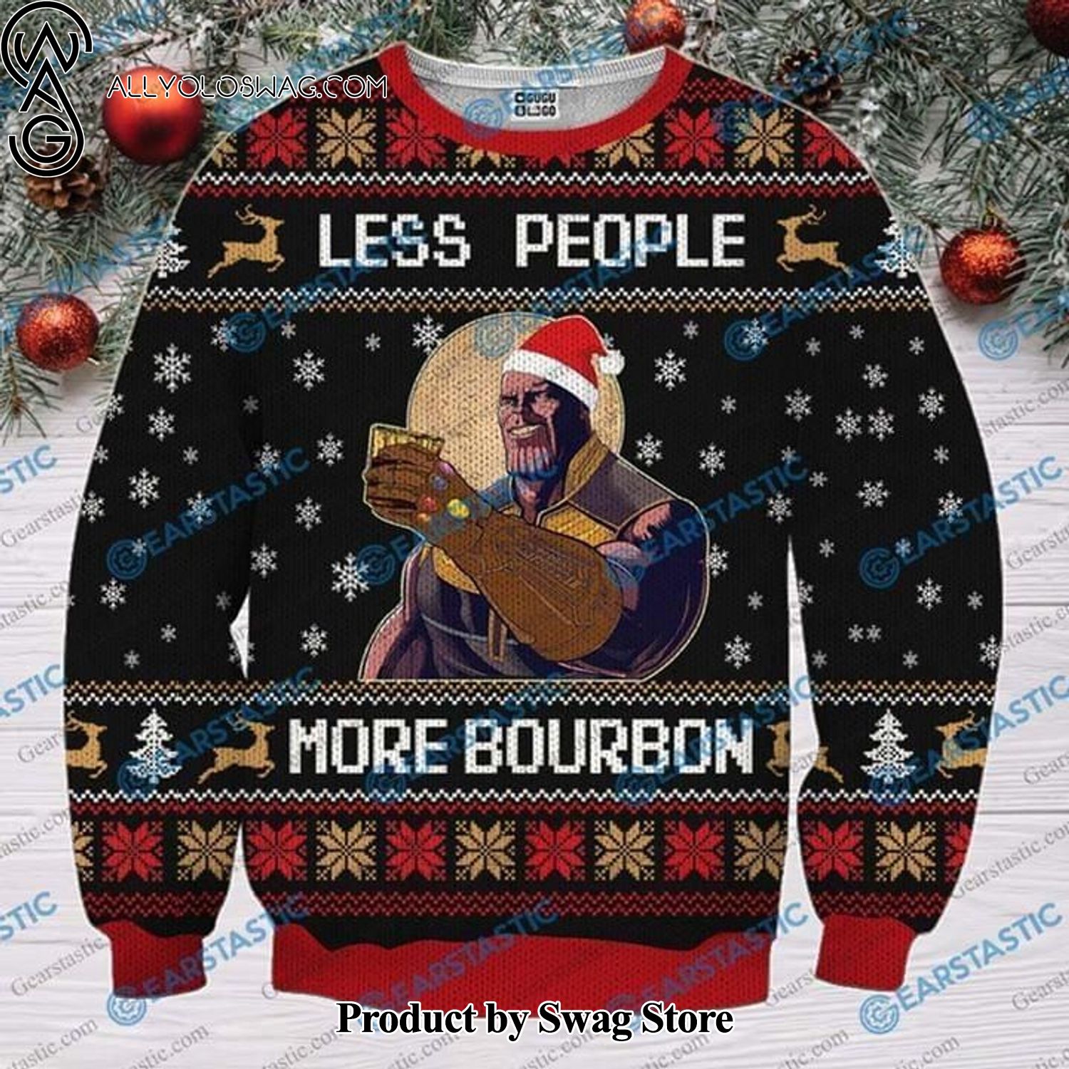 [Top-selling] Thanos Less People More Bourbon Thanos Woolen Christmas Sweater