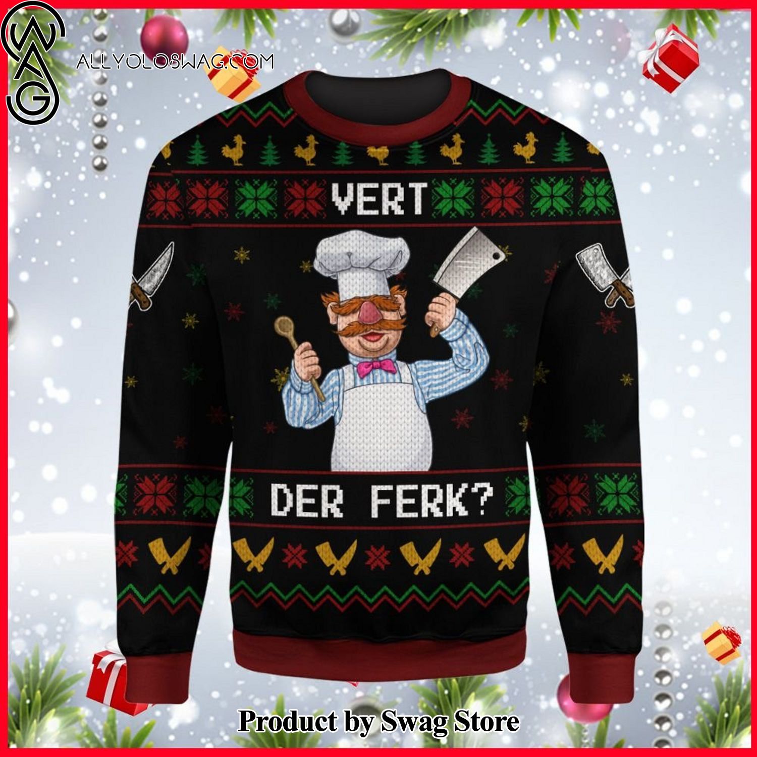 [Top-selling] The Muppets Funny Chef Vert Der Ferk Woolen Christmas Sweater