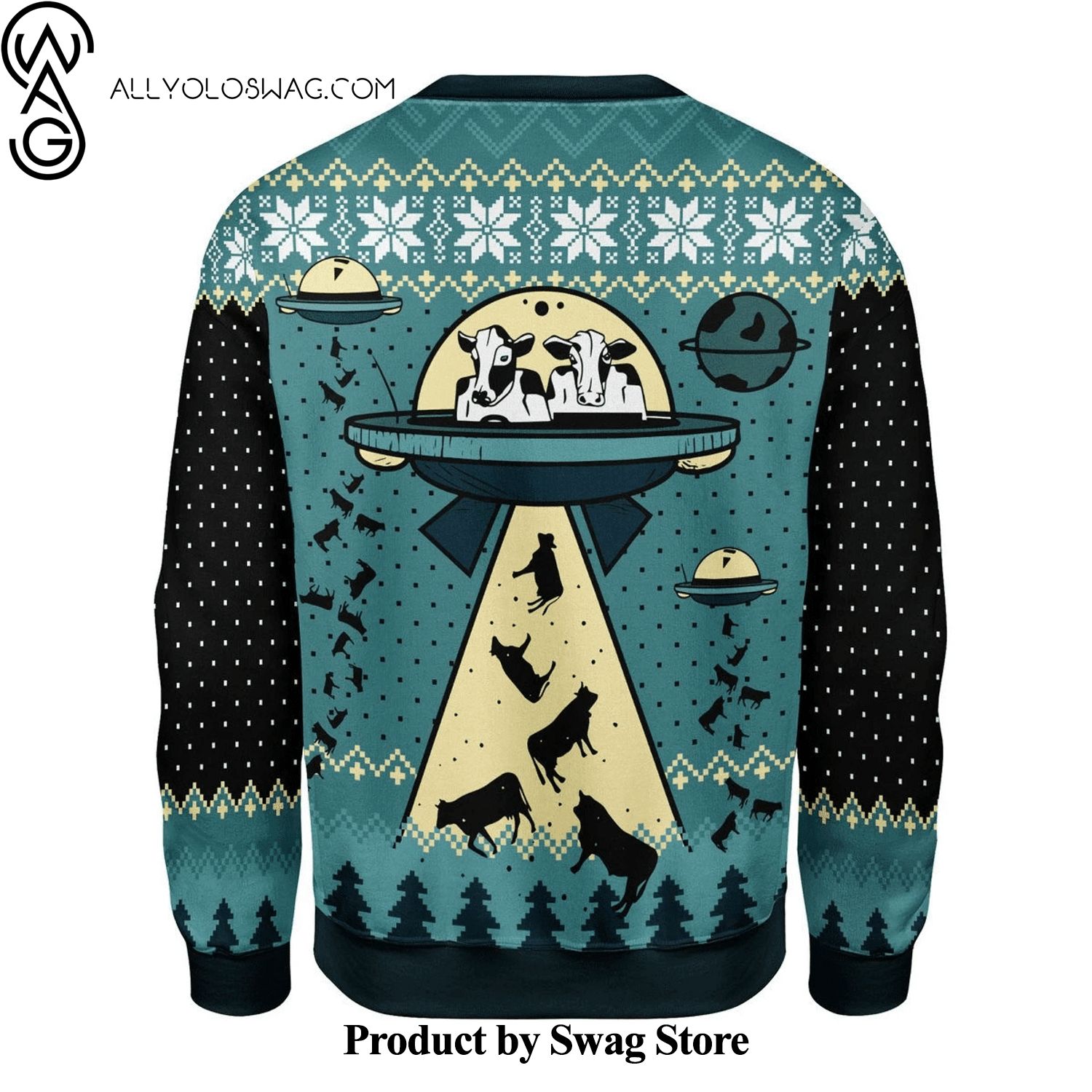 [Top-selling] UFO Alien Cow Abduction Wool Holiday Sweater