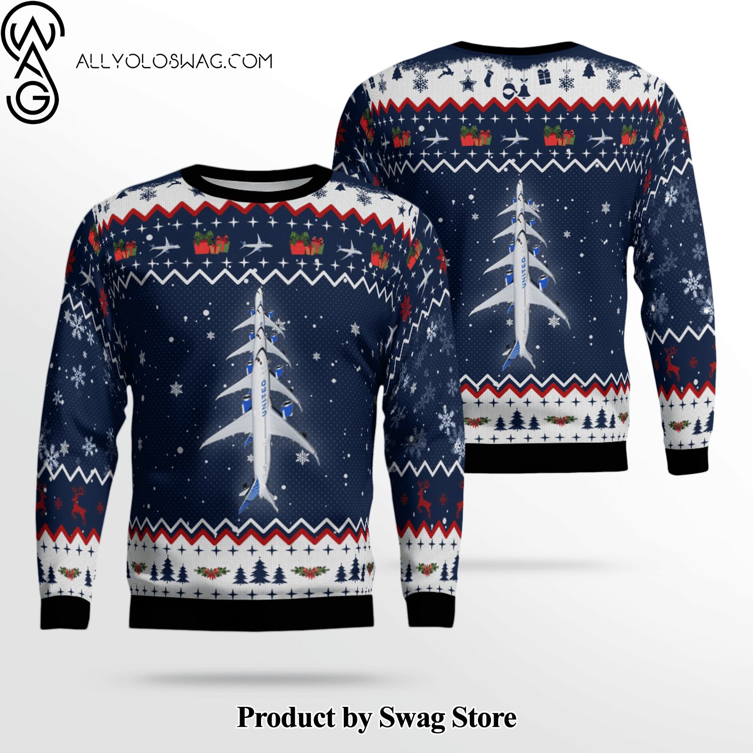 [Top-selling] United Airlines Boeing 787-9 Dreamliner Wool Holiday Sweater