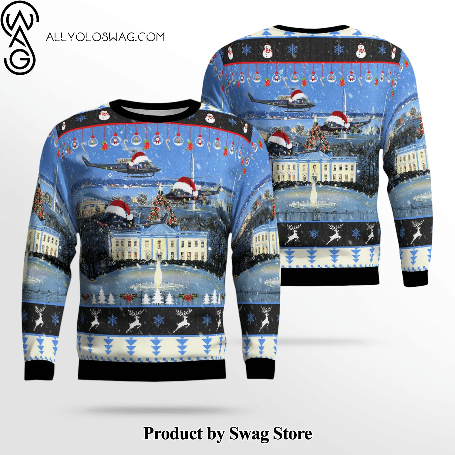 [Top-selling] Us Air Force Bell Uh-1n Twin Huey Of The 1st Helicopter Squadron Flying Over Washington Dc Woolen Christmas Sweater