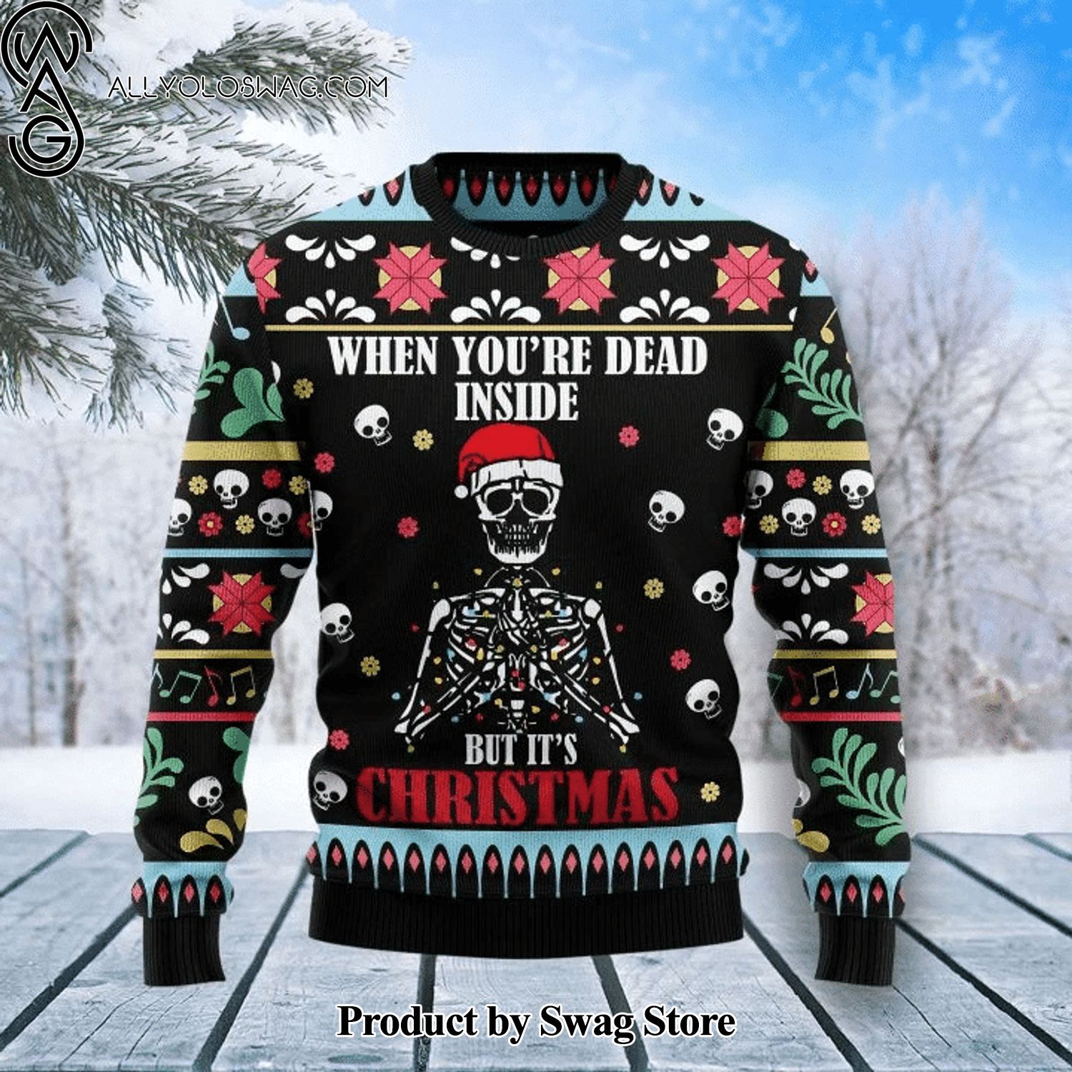 [Top-selling] When You're Dead Inside But It's Christmas Skeleton Wool Holiday Sweater