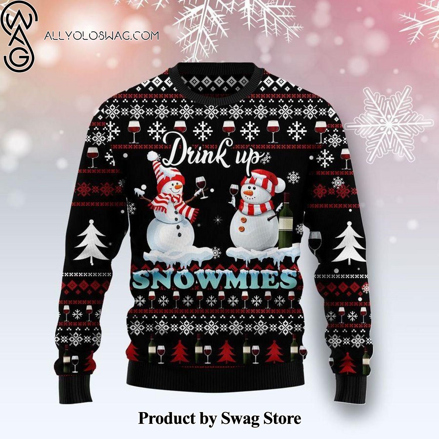 [Top-selling] Wine Snowmies Wool Holiday Sweater