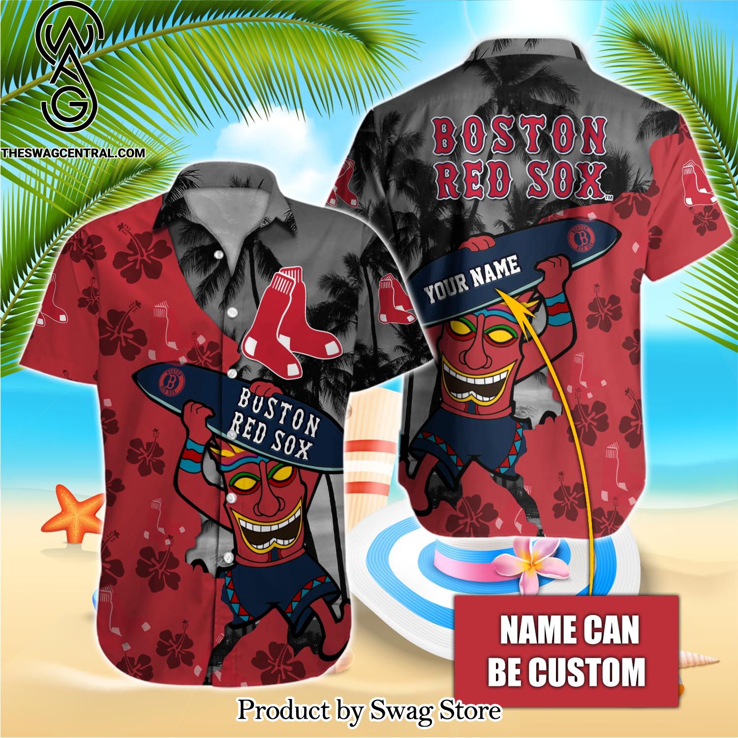 Boston Red Sox Custom Name 3D All Over Print Hawaiian Shirt