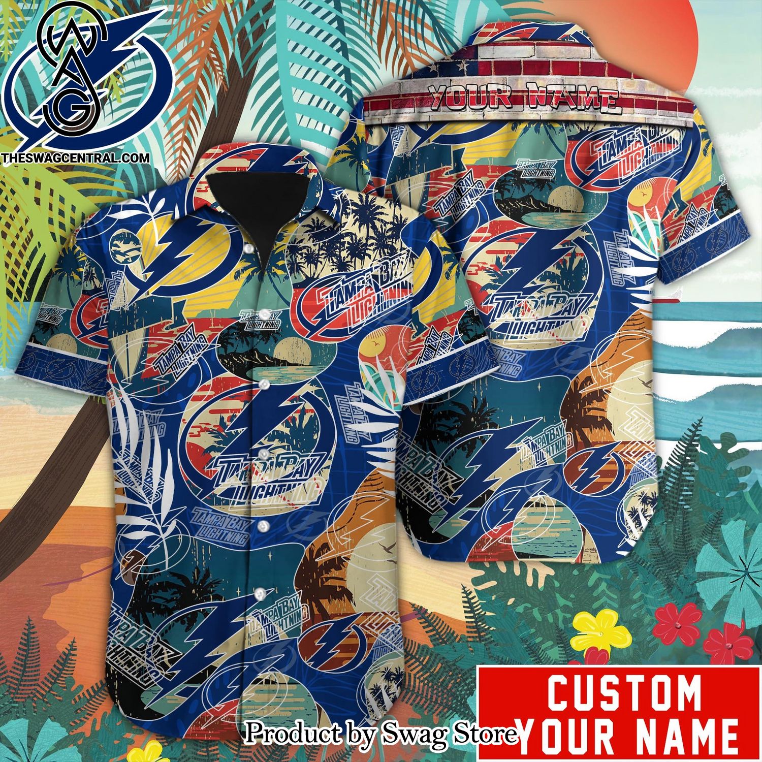 Tampa Bay Lightning Custom Name All Over Printed Unisex Hawaiian Shirt