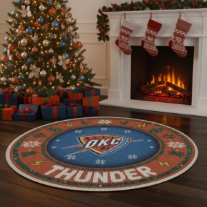 Oklahoma City Thunder Ugly Christmas Round Rug – 27” NBA Christmas Round Decor Rug