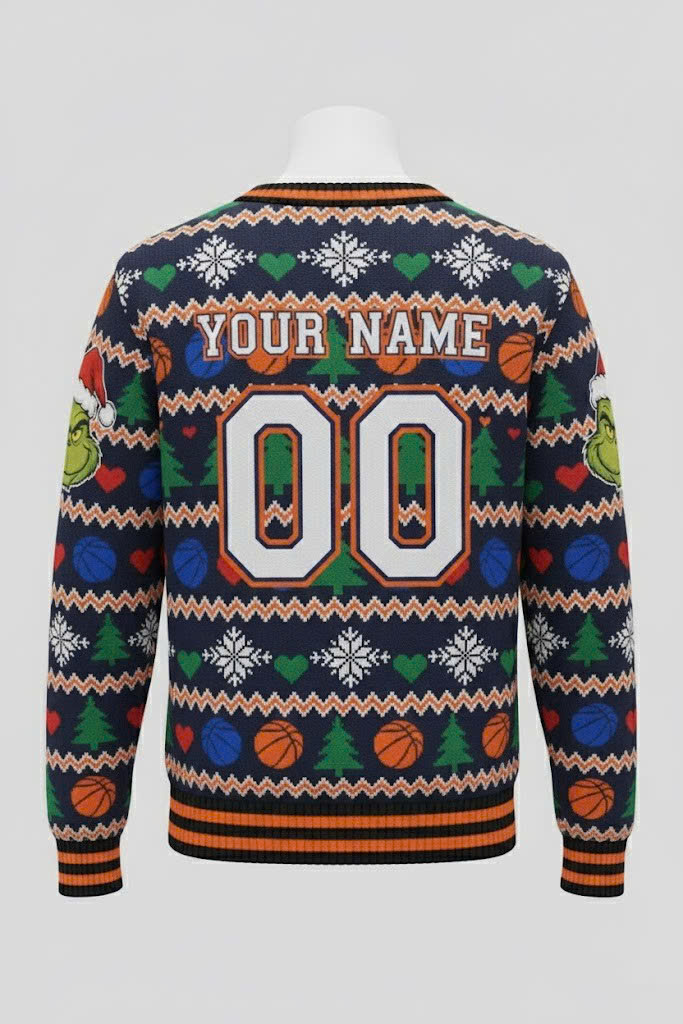 New York Knicks NBA Grinch Ugly Christmas Sweater – “Merry Knicksmas” Festive Fan-Favorite Jumper